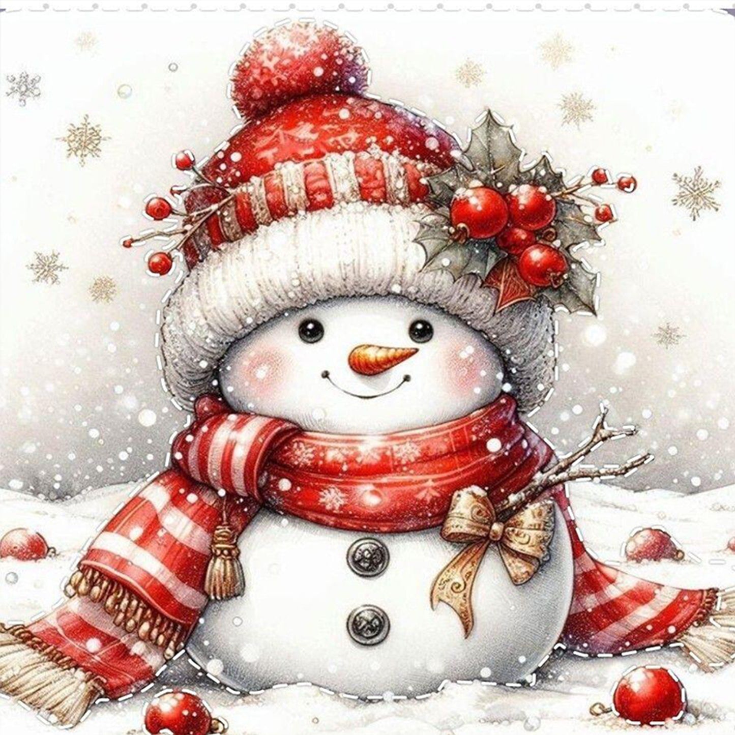 Cute Snowman With Red Scarf - Full 11CT Stamped Cross Stitch 40x40CM - Huacan