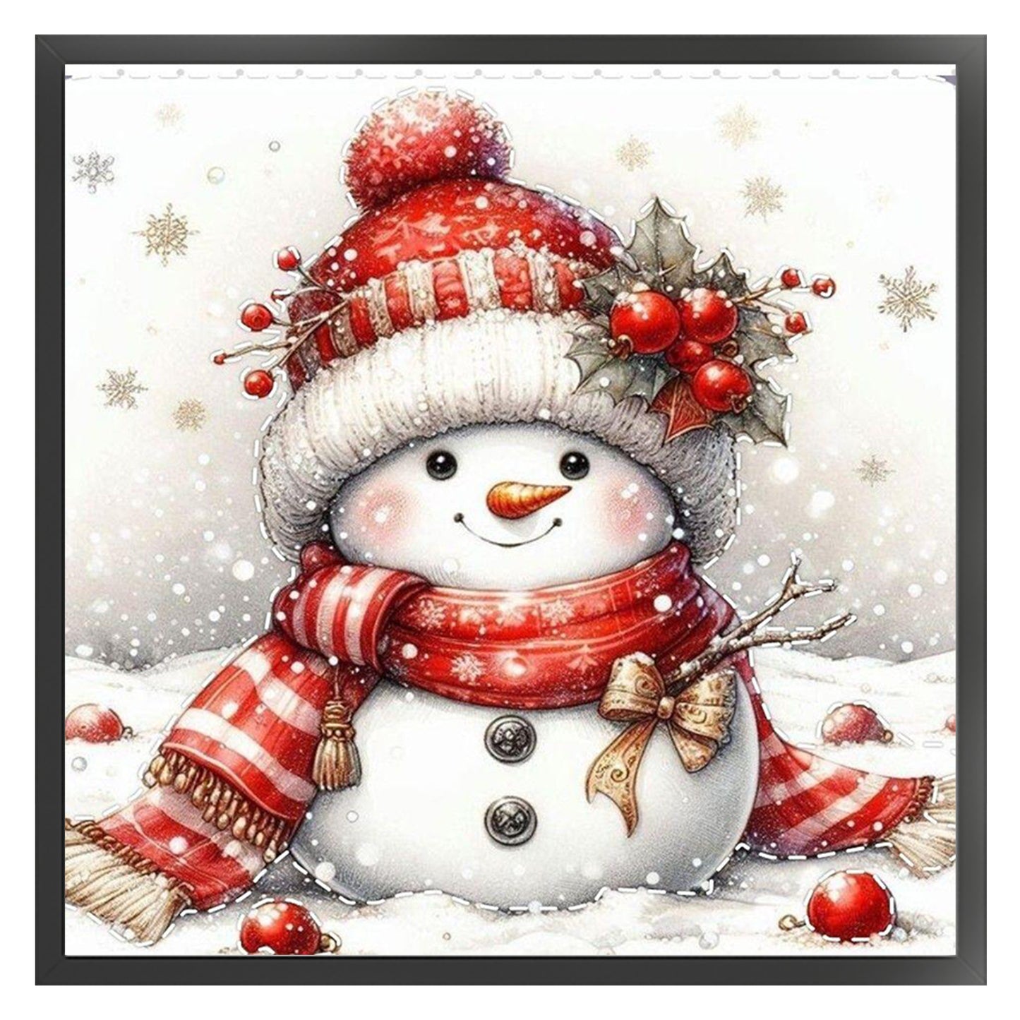 Cute Snowman With Red Scarf - Full 11CT Stamped Cross Stitch 40x40CM - Huacan