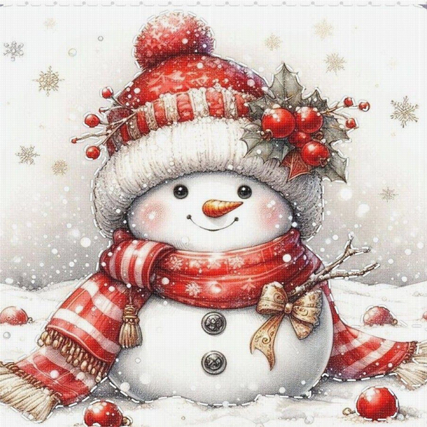 Cute Snowman With Red Scarf - Full 11CT Stamped Cross Stitch 40x40CM - Huacan