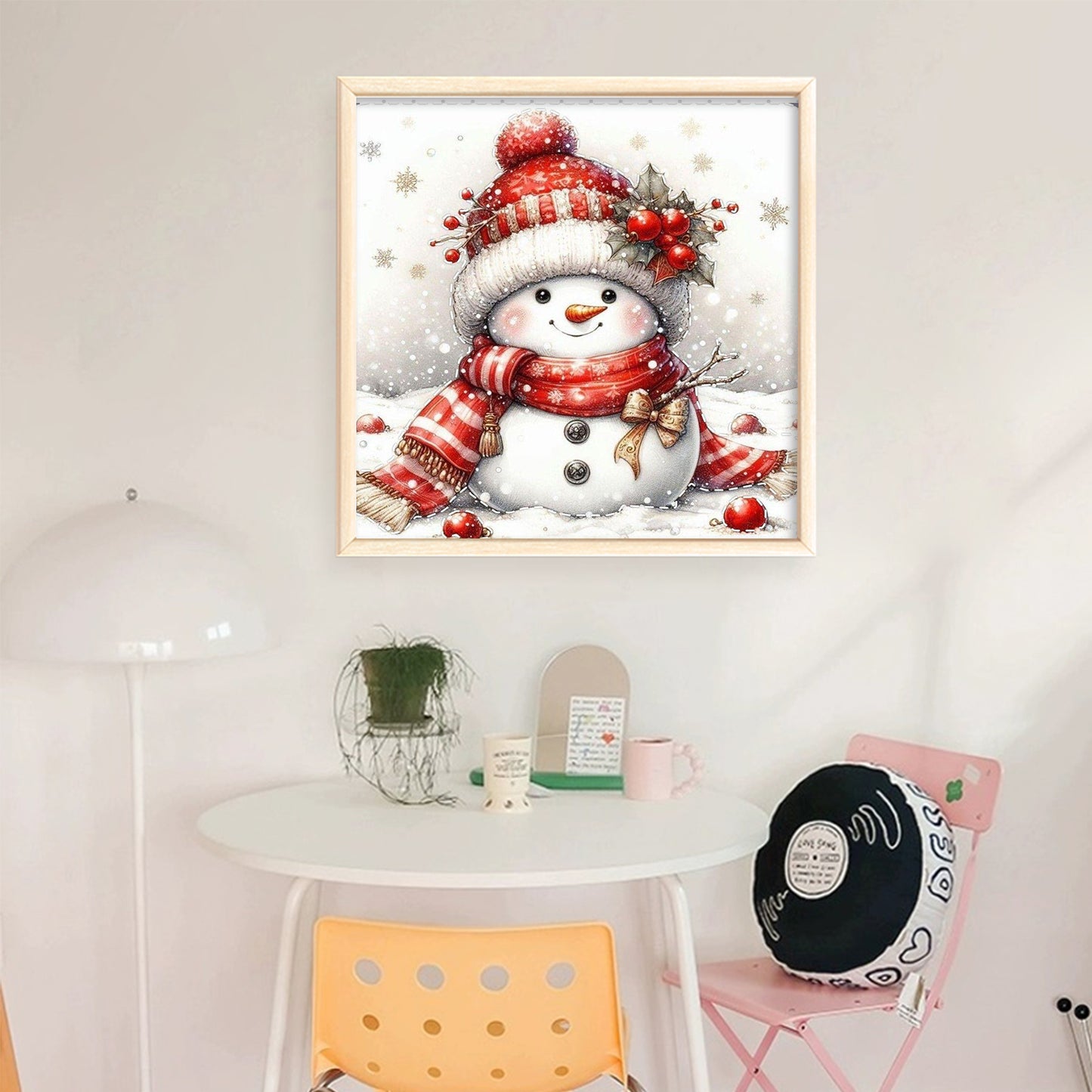Cute Snowman With Red Scarf - Full 11CT Stamped Cross Stitch 40x40CM - Huacan