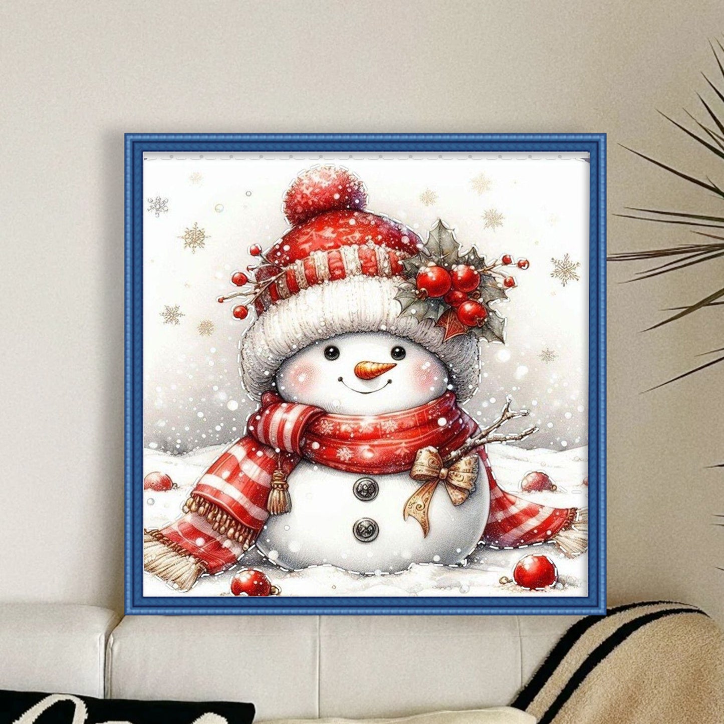Cute Snowman With Red Scarf - Full 11CT Stamped Cross Stitch 40x40CM - Huacan