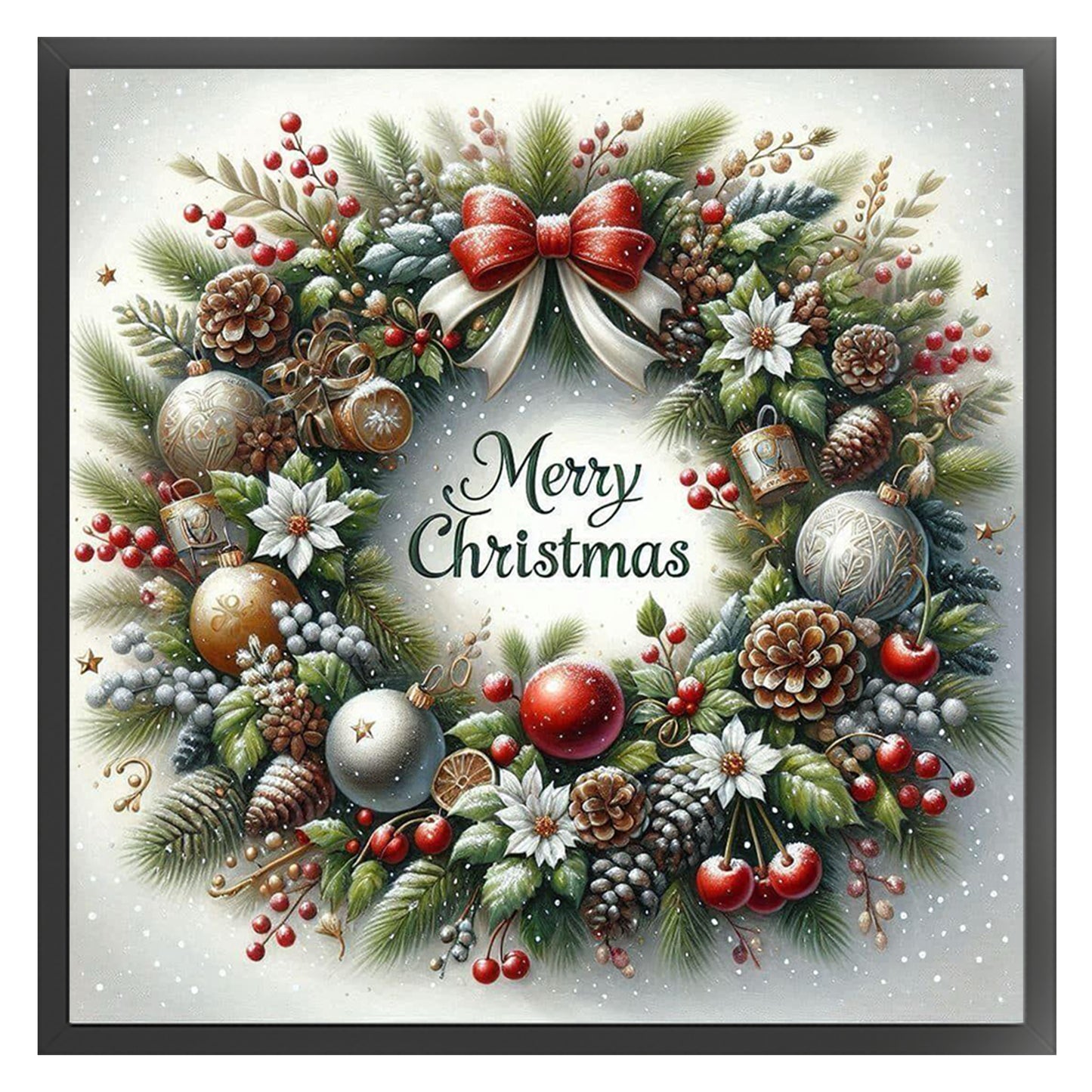 Classic Red & Green Christmas Wreath - Full 11CT Stamped Cross Stitch 40x40CM - Huacan