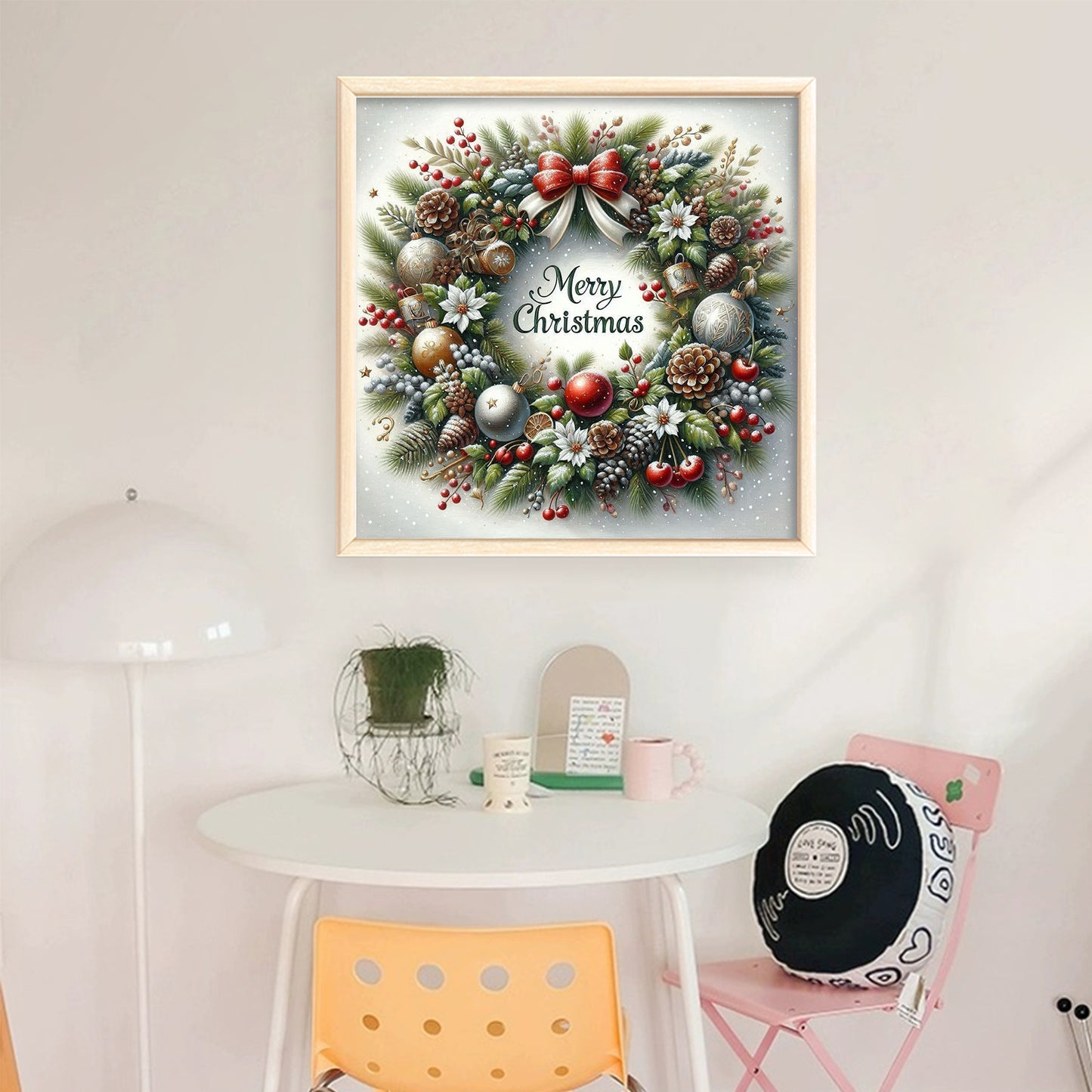 Classic Red & Green Christmas Wreath - Full 11CT Stamped Cross Stitch 40x40CM - Huacan