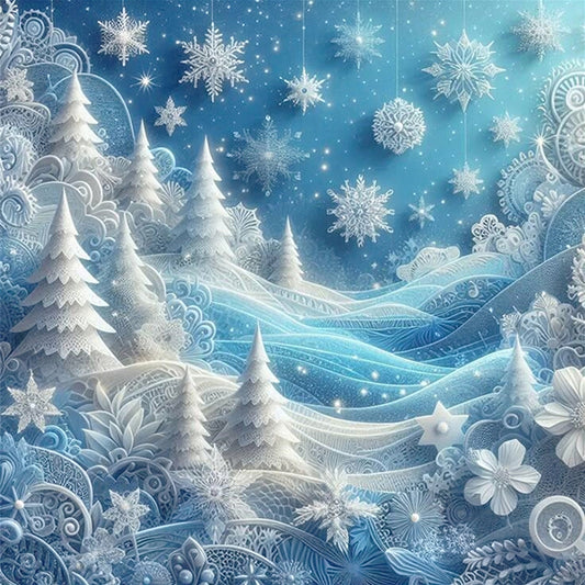 Blue Tone Lace Paper Art Forest - Full 11CT Stamped Cross Stitch 45x45CM - Huacan