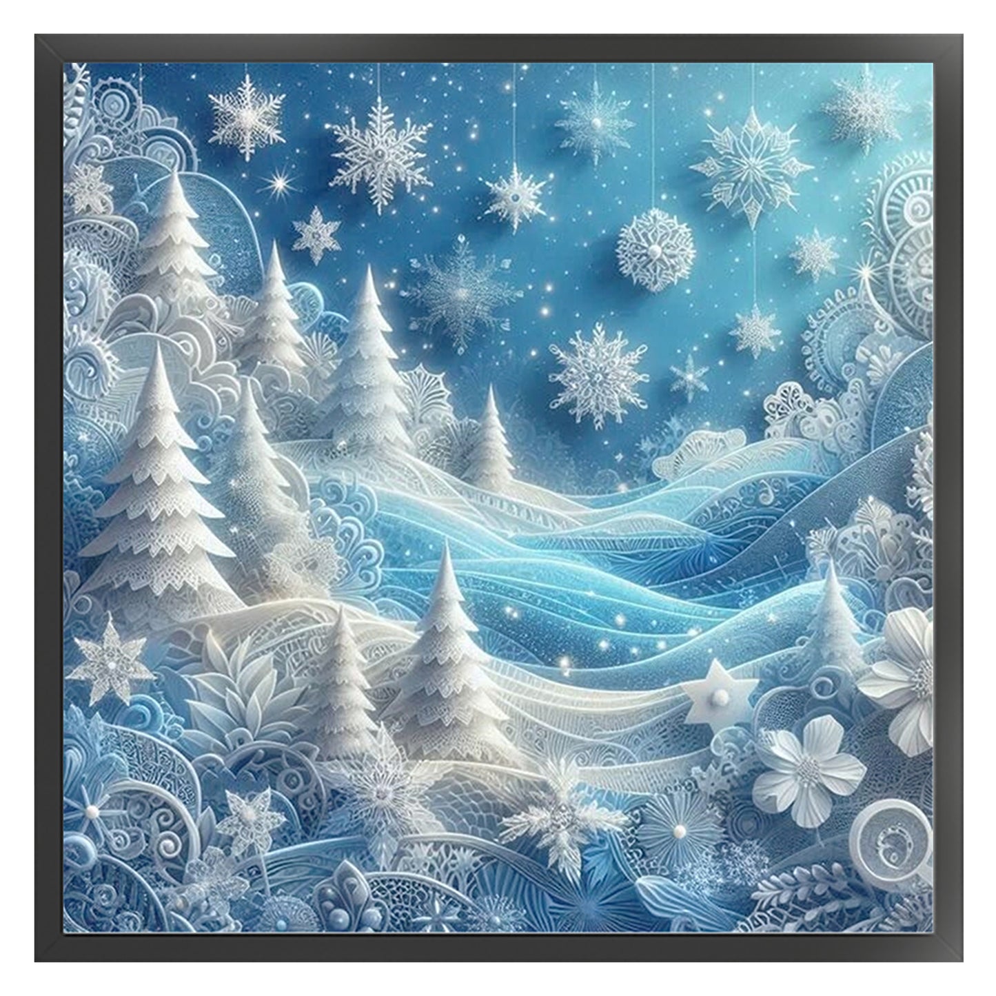 Blue Tone Lace Paper Art Forest - Full 11CT Stamped Cross Stitch 45x45CM - Huacan