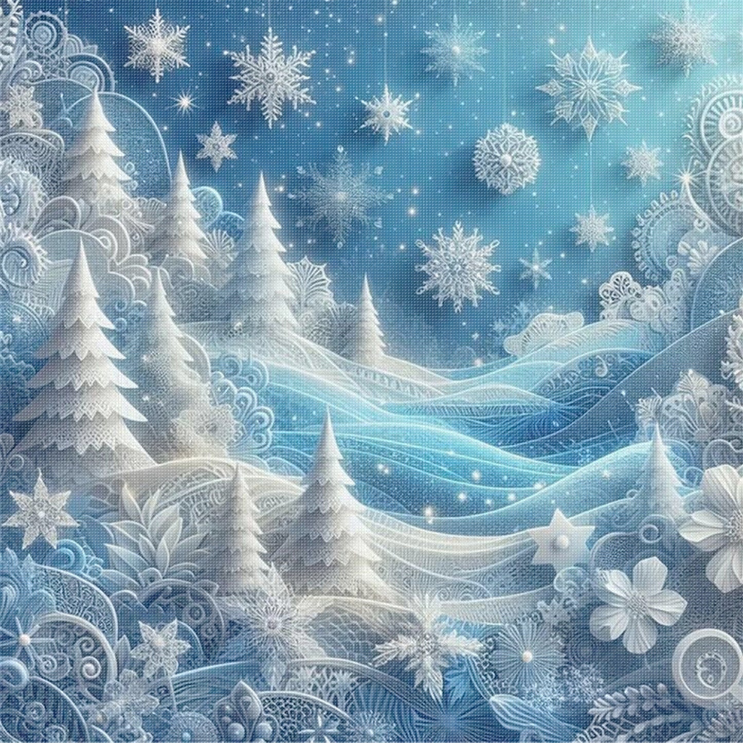 Blue Tone Lace Paper Art Forest - Full 11CT Stamped Cross Stitch 45x45CM - Huacan