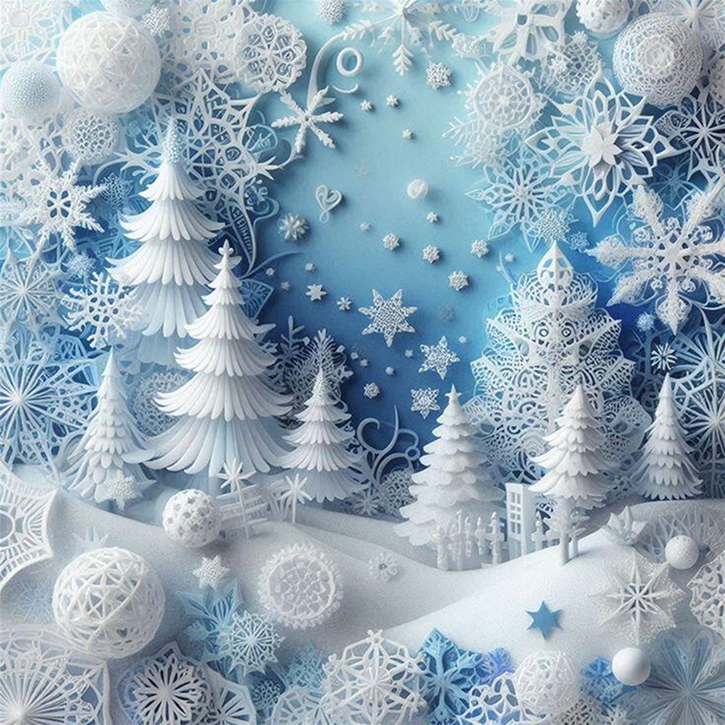 Paper-Cut Style Snowy Christmas Tree - Full 11CT Stamped Cross Stitch 45x45CM - Huacan