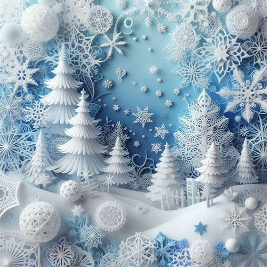 Paper-Cut Style Snowy Christmas Tree - Full 11CT Stamped Cross Stitch 45x45CM - Huacan
