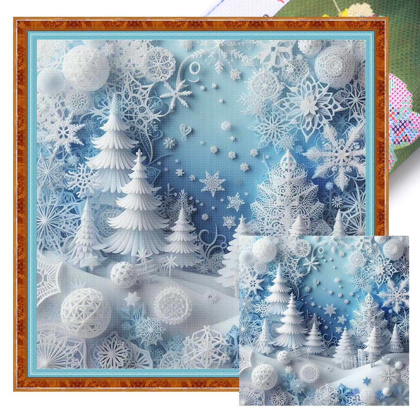 Paper-Cut Style Snowy Christmas Tree - Full 11CT Stamped Cross Stitch 45x45CM - Huacan
