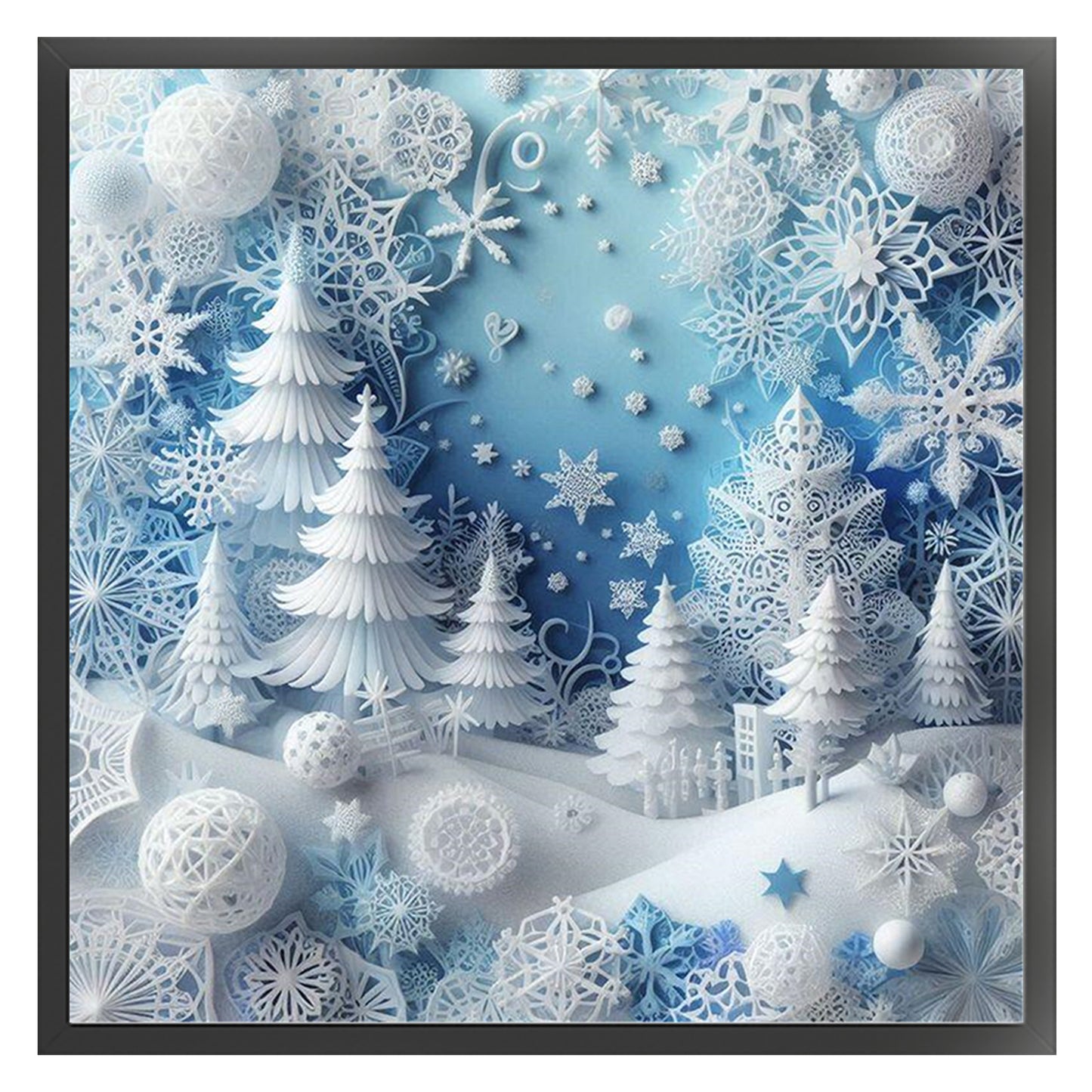 Paper-Cut Style Snowy Christmas Tree - Full 11CT Stamped Cross Stitch 45x45CM - Huacan
