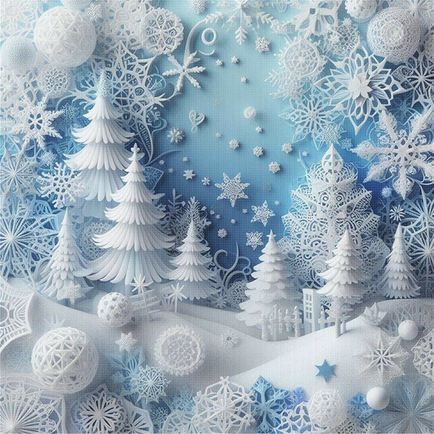 Paper-Cut Style Snowy Christmas Tree - Full 11CT Stamped Cross Stitch 45x45CM - Huacan