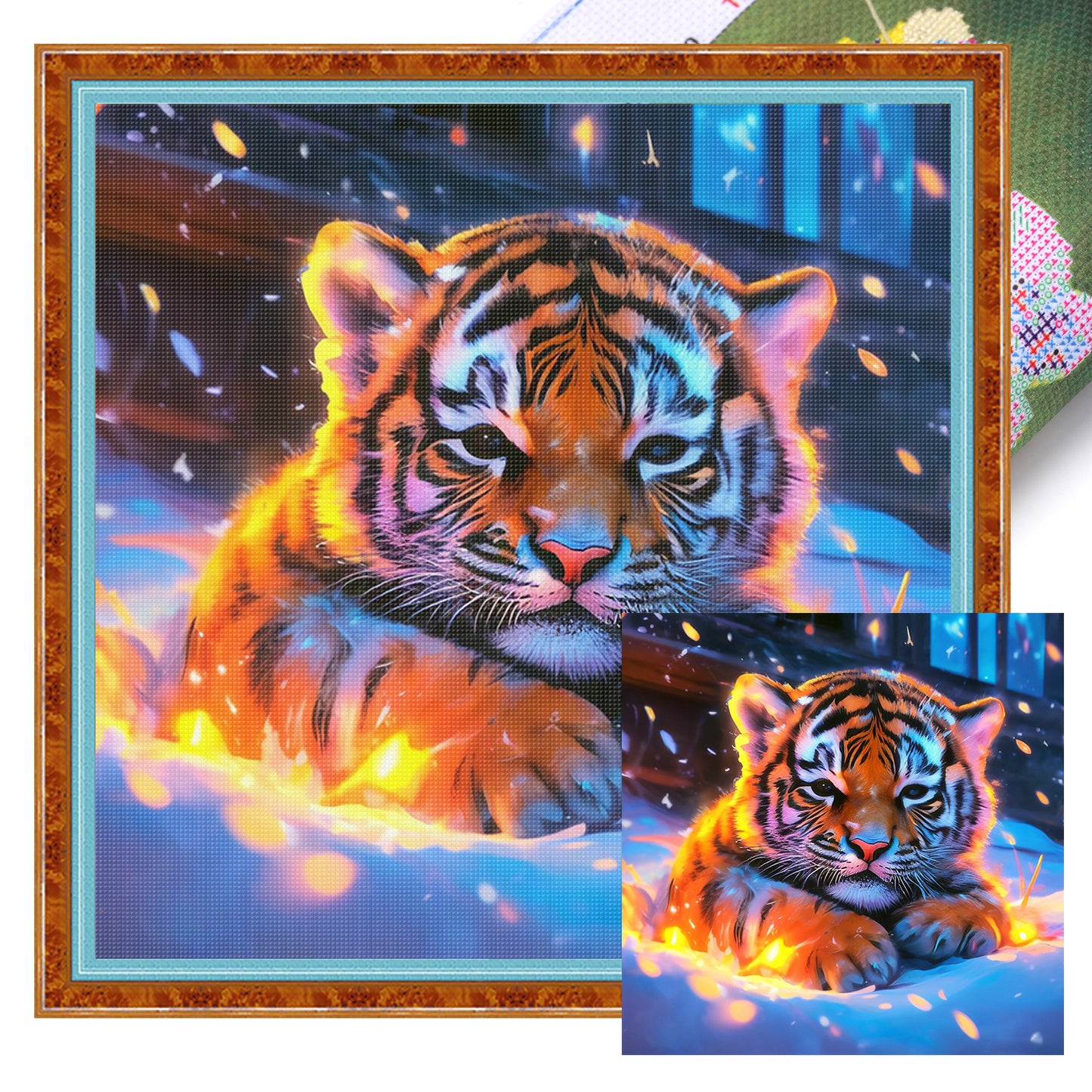 Neon Flame Tiger Cub - Full 11CT Stamped Cross Stitch 40x40CM - Huacan