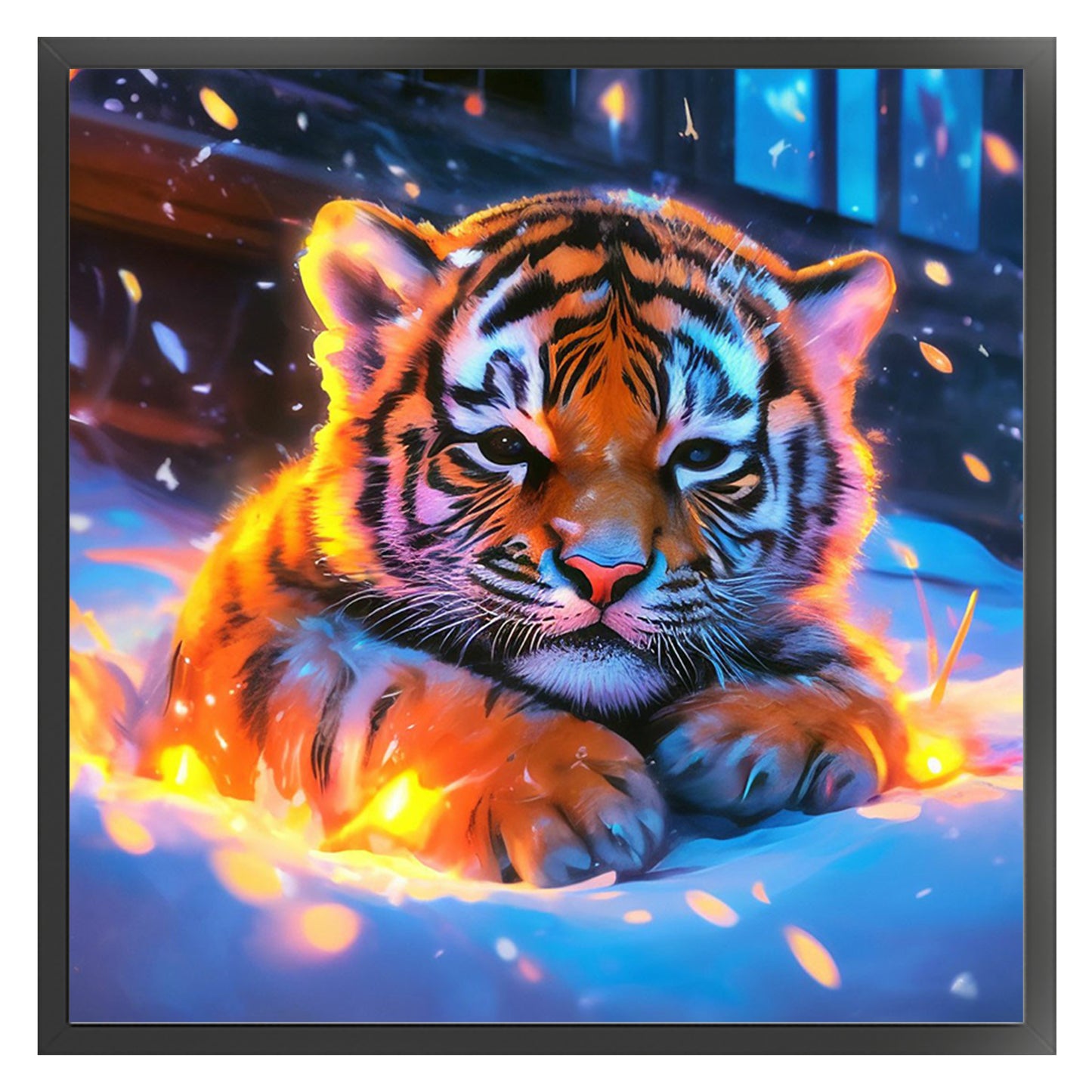 Neon Flame Tiger Cub - Full 11CT Stamped Cross Stitch 40x40CM - Huacan