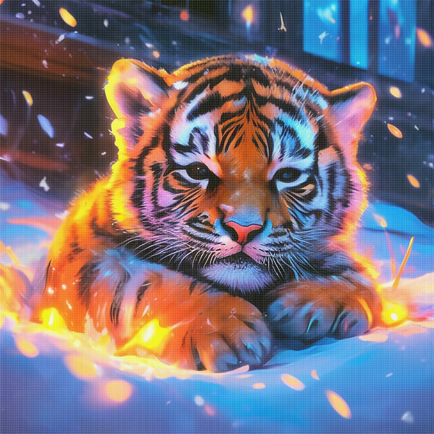 Neon Flame Tiger Cub - Full 11CT Stamped Cross Stitch 40x40CM - Huacan