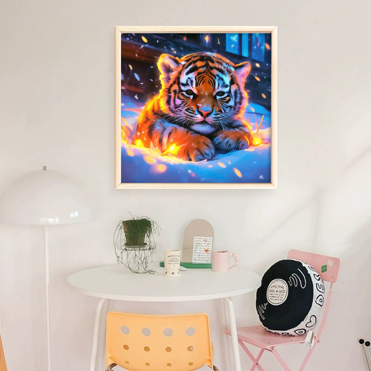 Neon Flame Tiger Cub - Full 11CT Stamped Cross Stitch 40x40CM - Huacan