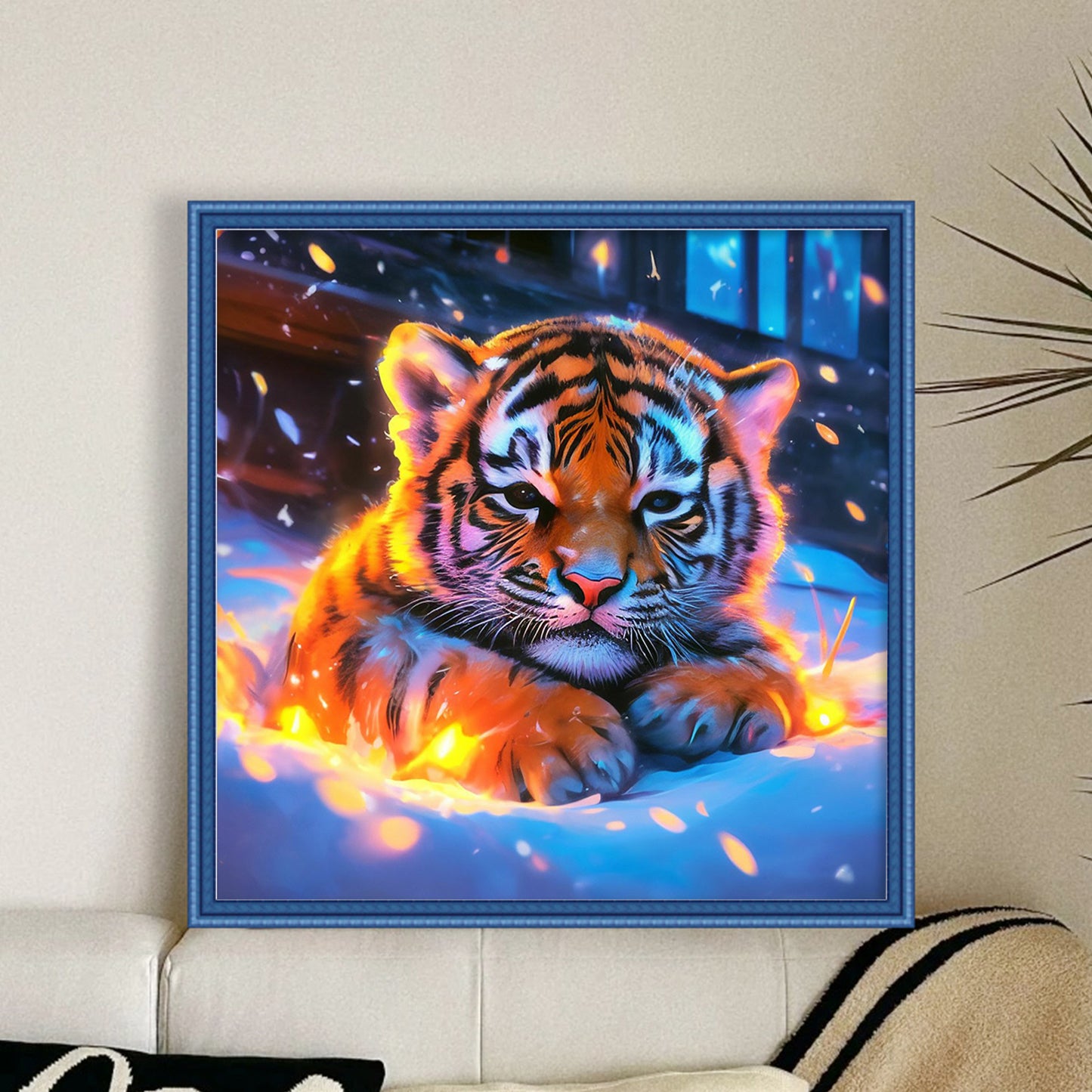 Neon Flame Tiger Cub - Full 11CT Stamped Cross Stitch 40x40CM - Huacan