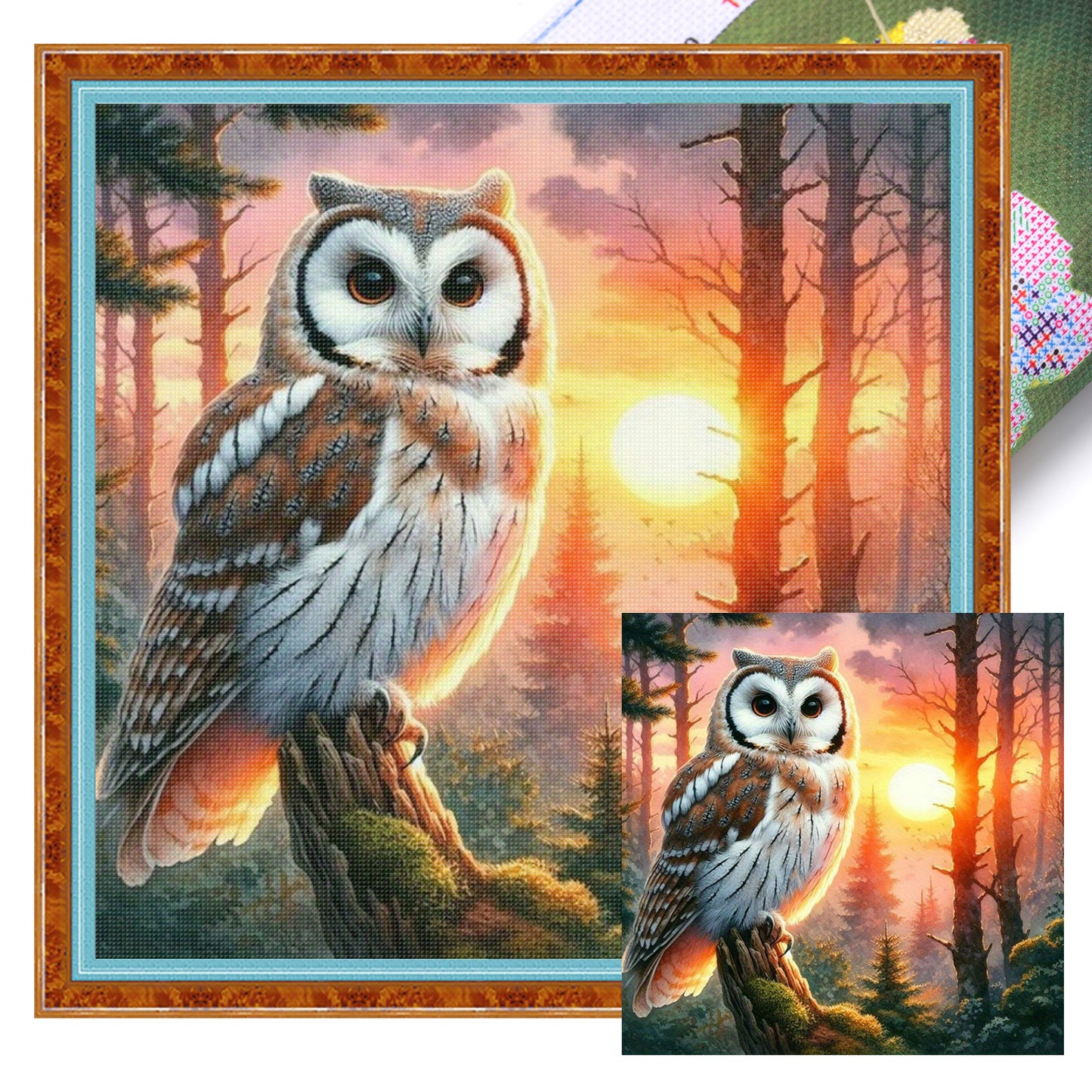 Forest Owl Sunset - Full 11CT Stamped Cross Stitch 40x40CM - Huacan
