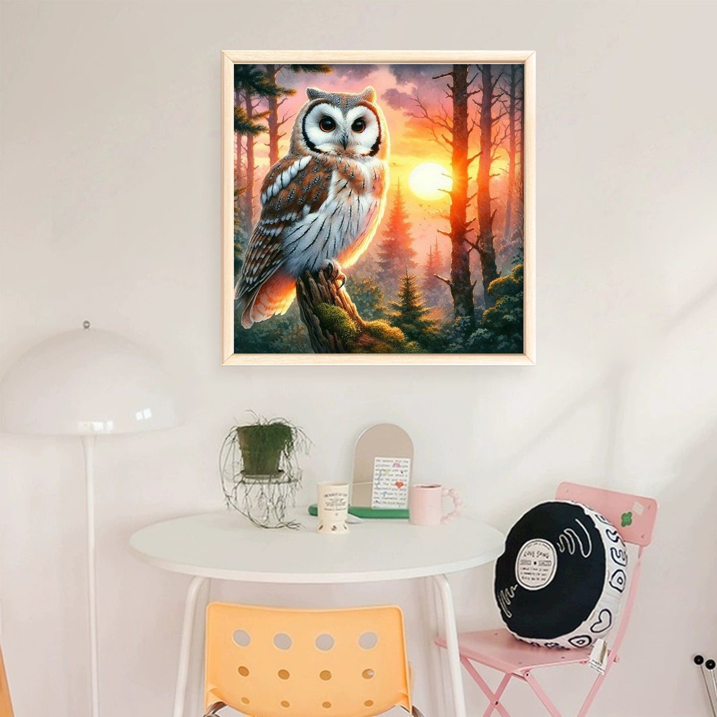 Forest Owl Sunset - Full 11CT Stamped Cross Stitch 40x40CM - Huacan