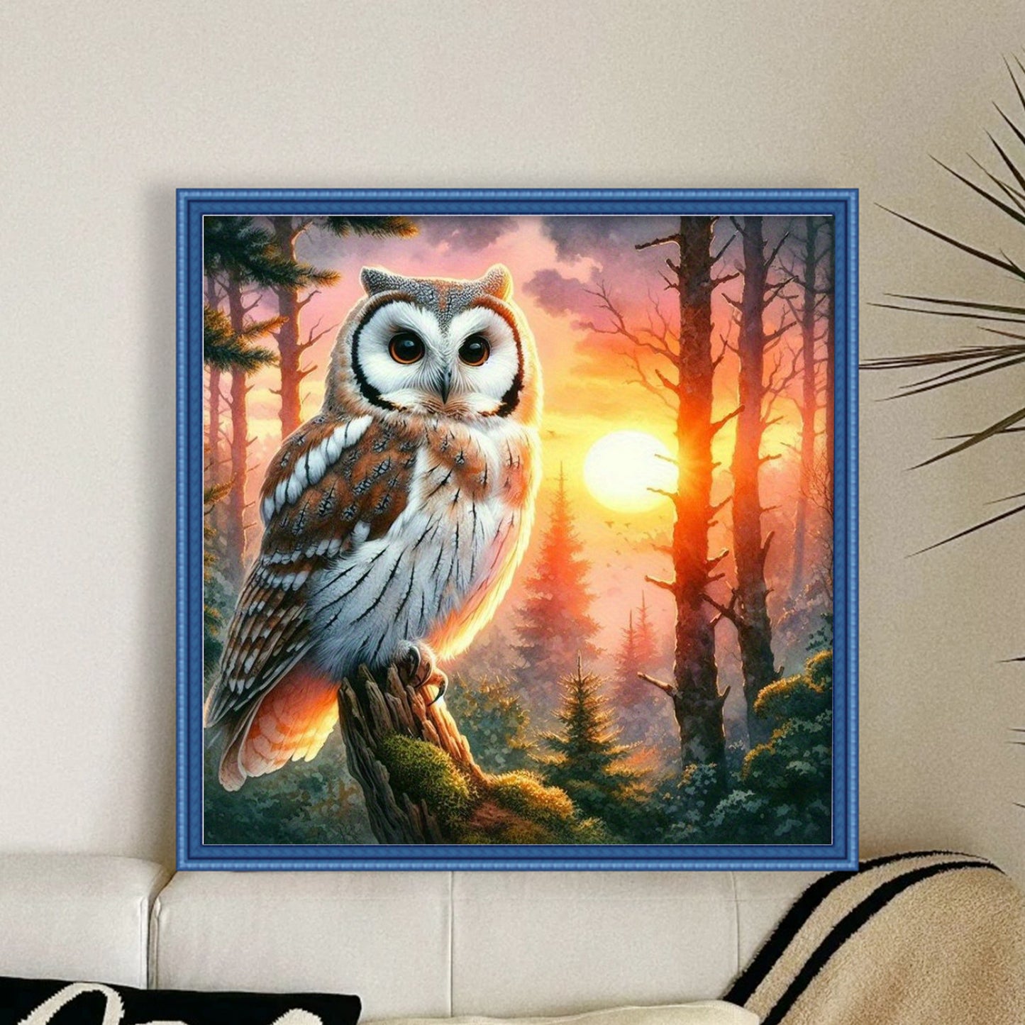 Forest Owl Sunset - Full 11CT Stamped Cross Stitch 40x40CM - Huacan