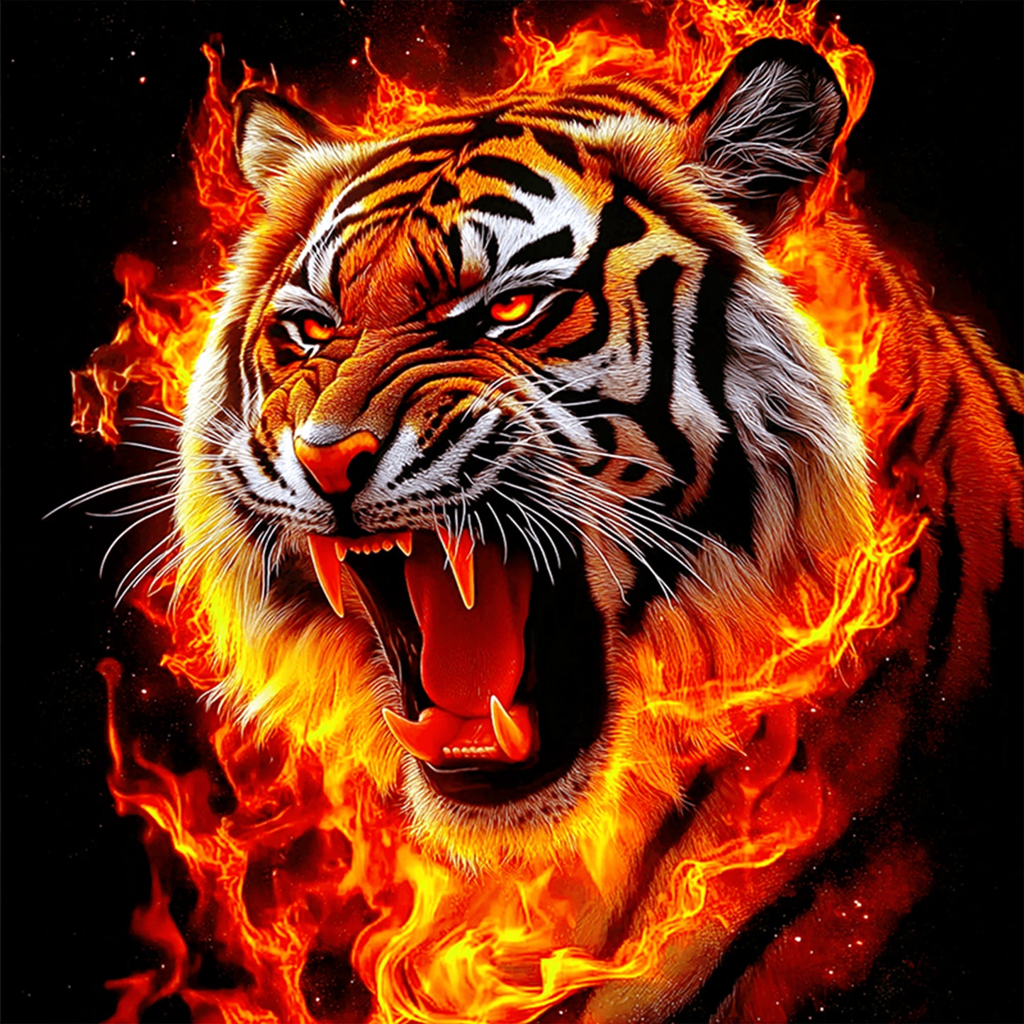 Fire Tiger Roar - Full 11CT Stamped Cross Stitch 40x40CM - Huacan
