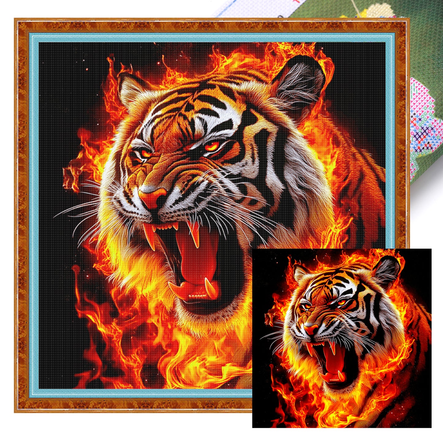 Fire Tiger Roar - Full 11CT Stamped Cross Stitch 40x40CM - Huacan