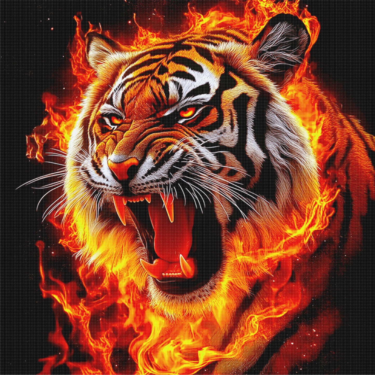 Fire Tiger Roar - Full 11CT Stamped Cross Stitch 40x40CM - Huacan