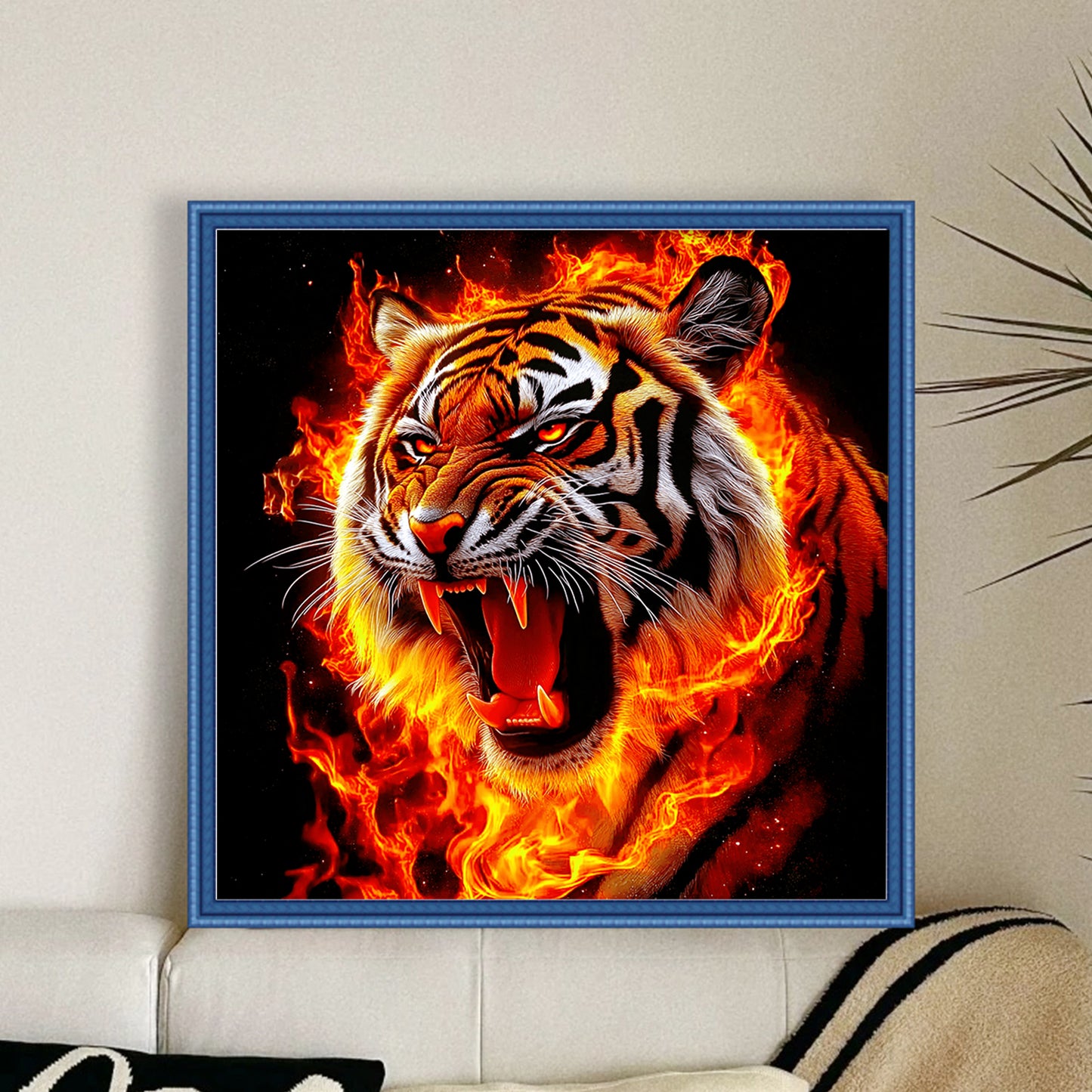 Fire Tiger Roar - Full 11CT Stamped Cross Stitch 40x40CM - Huacan