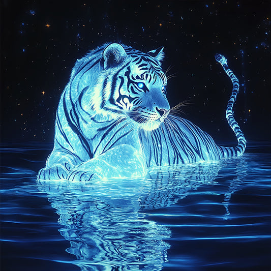 Ice Tiger Reflection - Full 11CT Stamped Cross Stitch 40x40CM - Huacan