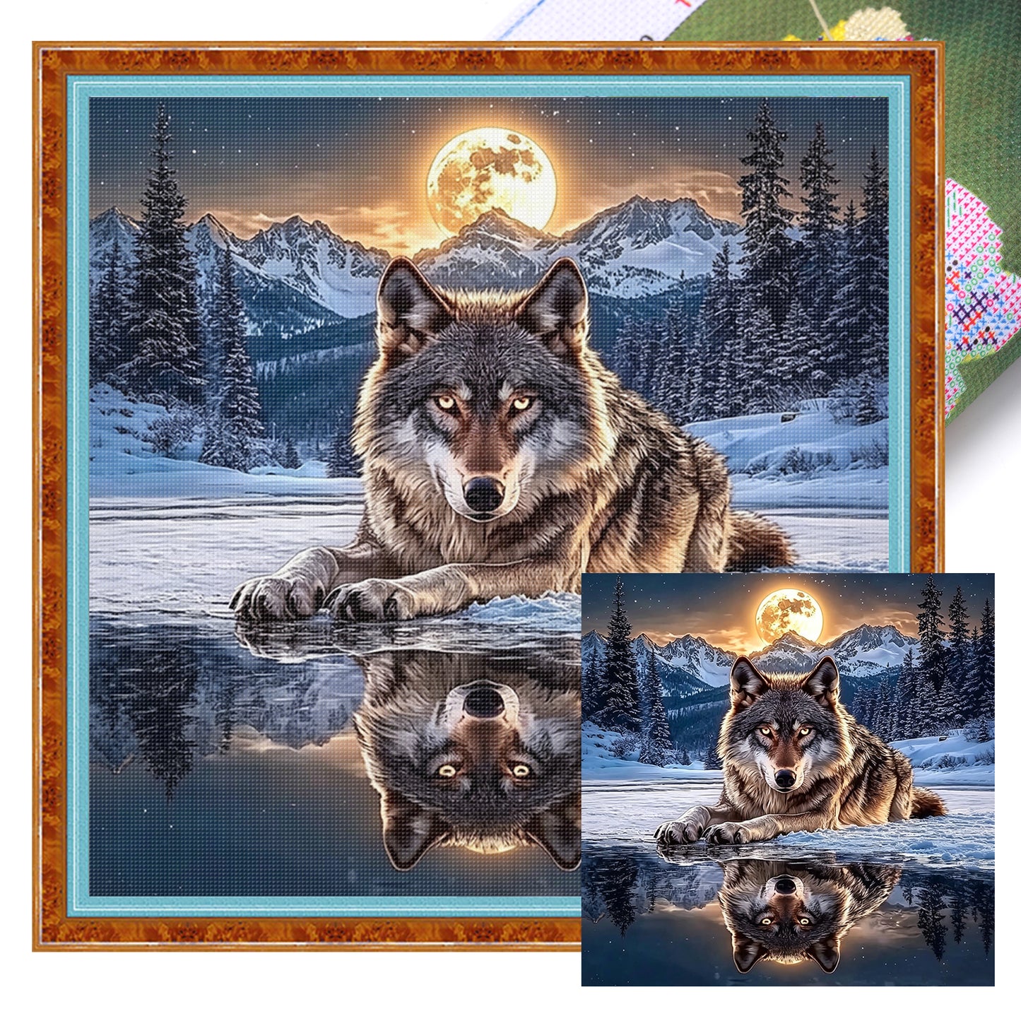 Moonlit Wolf - Full 11CT Stamped Cross Stitch 40x40CM - Huacan