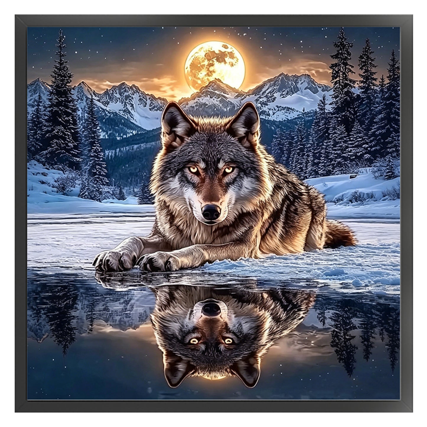 Moonlit Wolf - Full 11CT Stamped Cross Stitch 40x40CM - Huacan