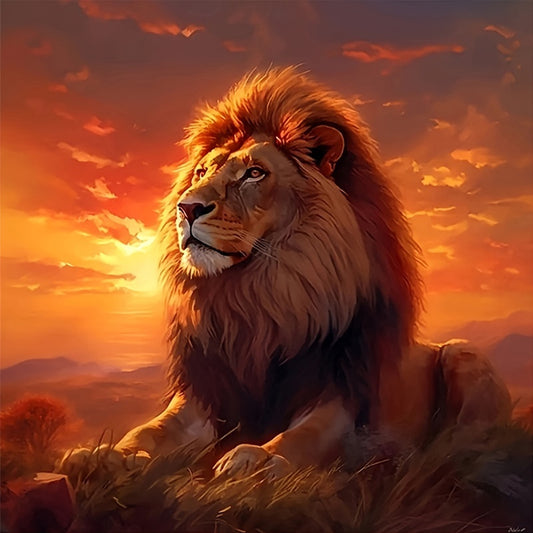 Sunset Lion King - Full 11CT Stamped Cross Stitch 40x40CM - Huacan