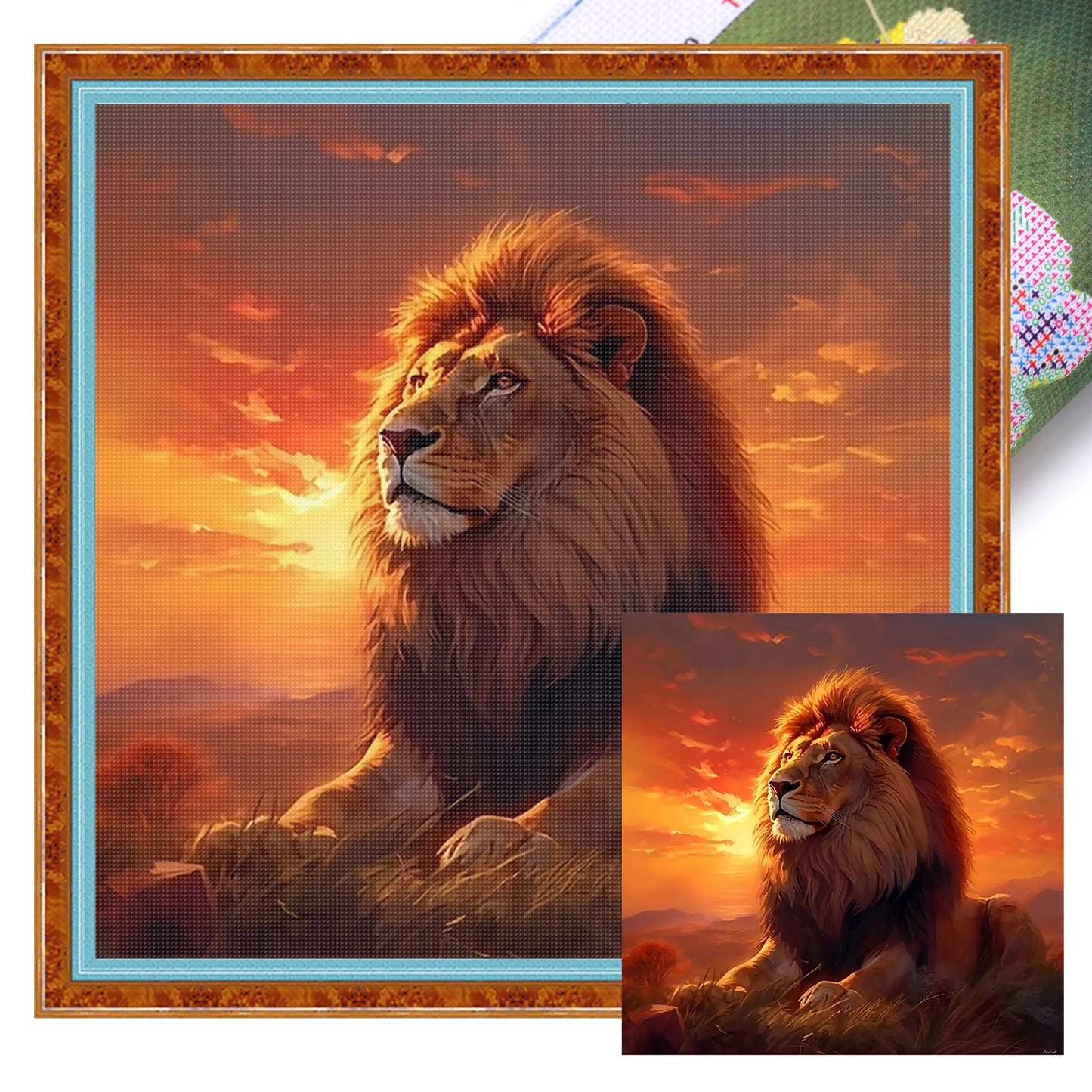 Sunset Lion King - Full 11CT Stamped Cross Stitch 40x40CM - Huacan