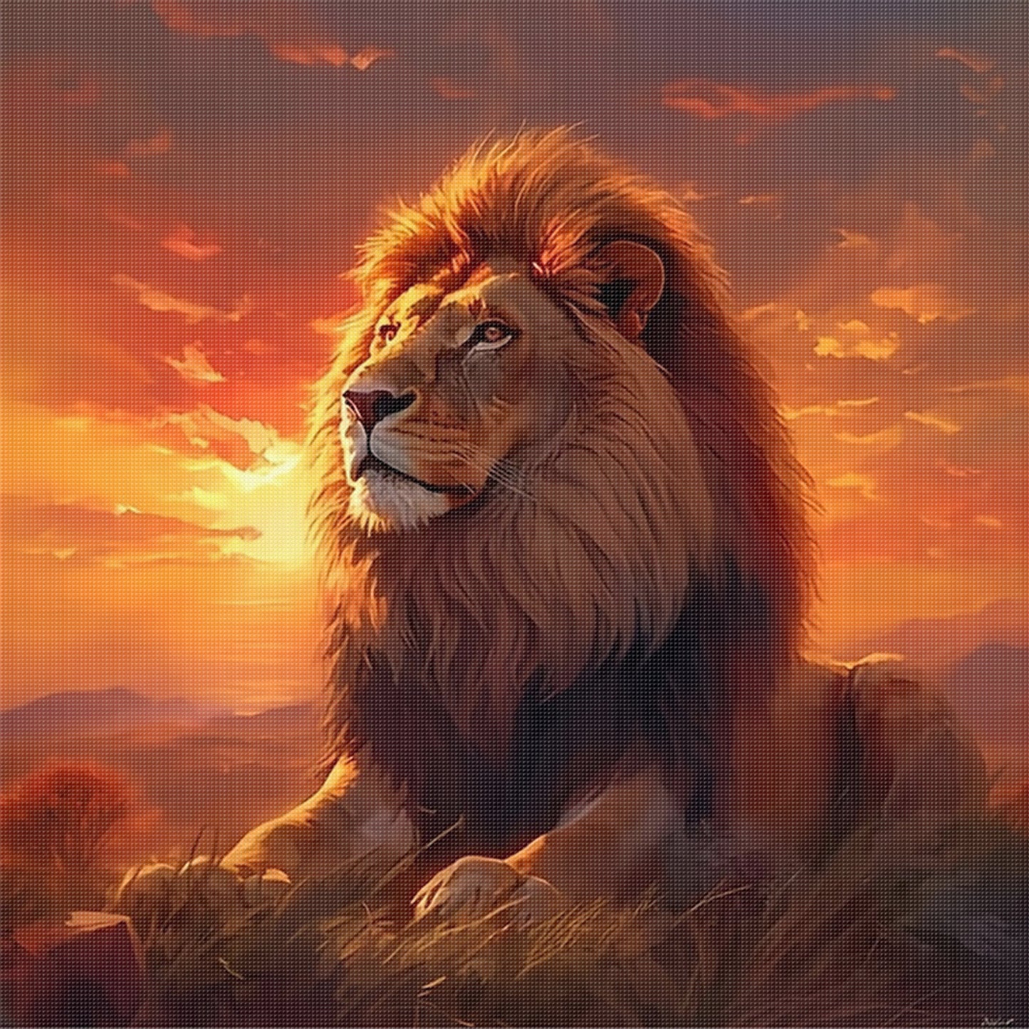 Sunset Lion King - Full 11CT Stamped Cross Stitch 40x40CM - Huacan