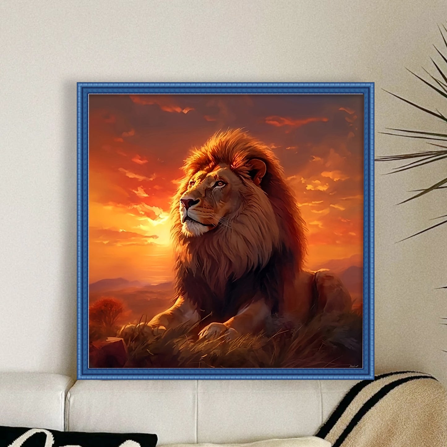 Sunset Lion King - Full 11CT Stamped Cross Stitch 40x40CM - Huacan