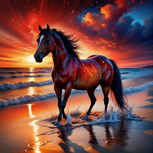 Beach Horse - Full 11CT Stamped Cross Stitch 40x40CM - Huacan