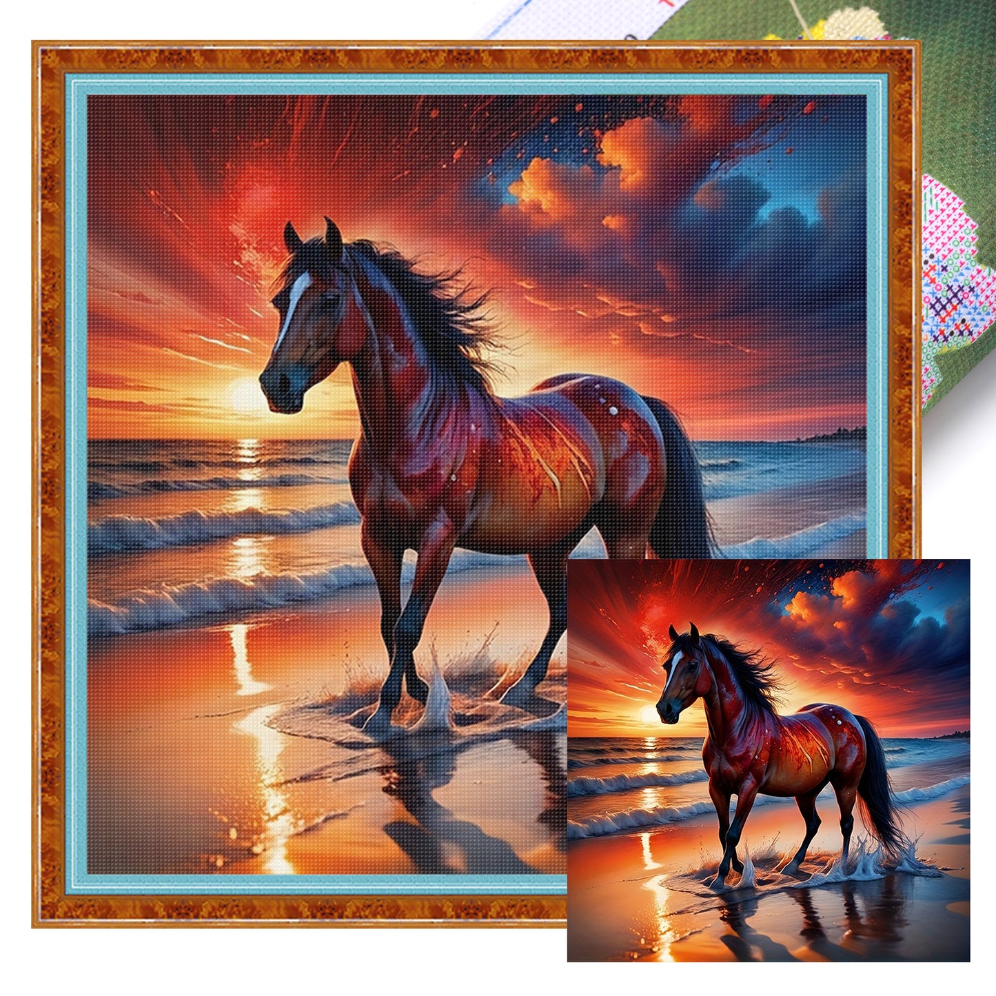 Beach Horse - Full 11CT Stamped Cross Stitch 40x40CM - Huacan