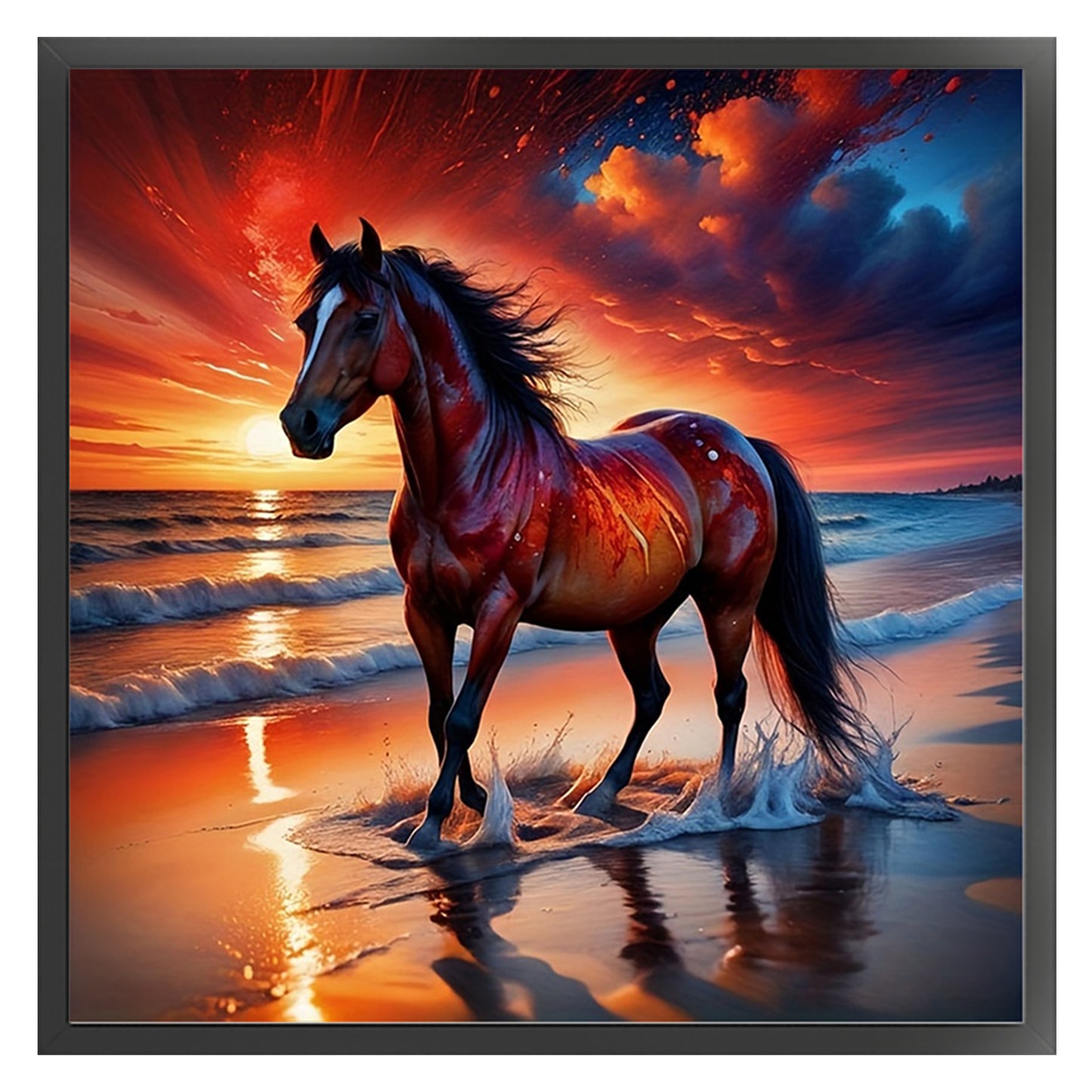 Beach Horse - Full 11CT Stamped Cross Stitch 40x40CM - Huacan