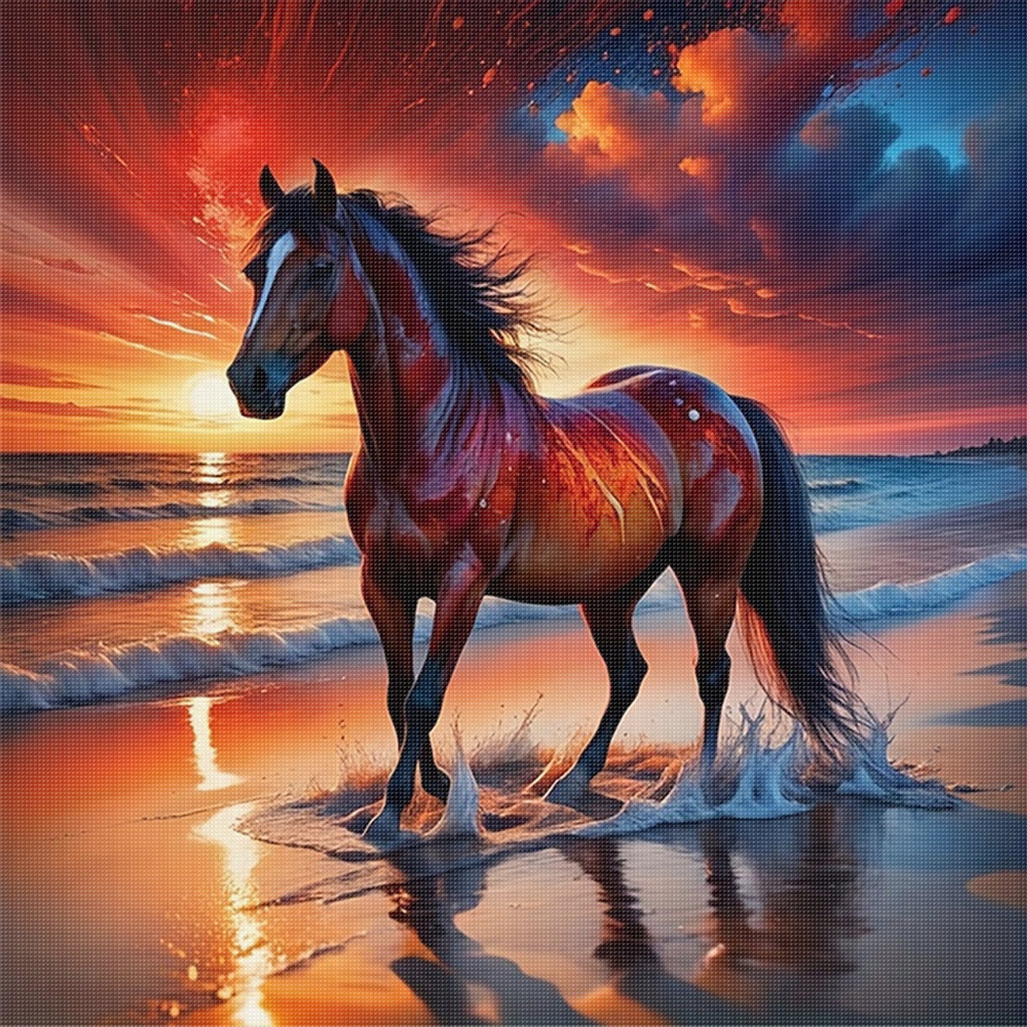 Beach Horse - Full 11CT Stamped Cross Stitch 40x40CM - Huacan