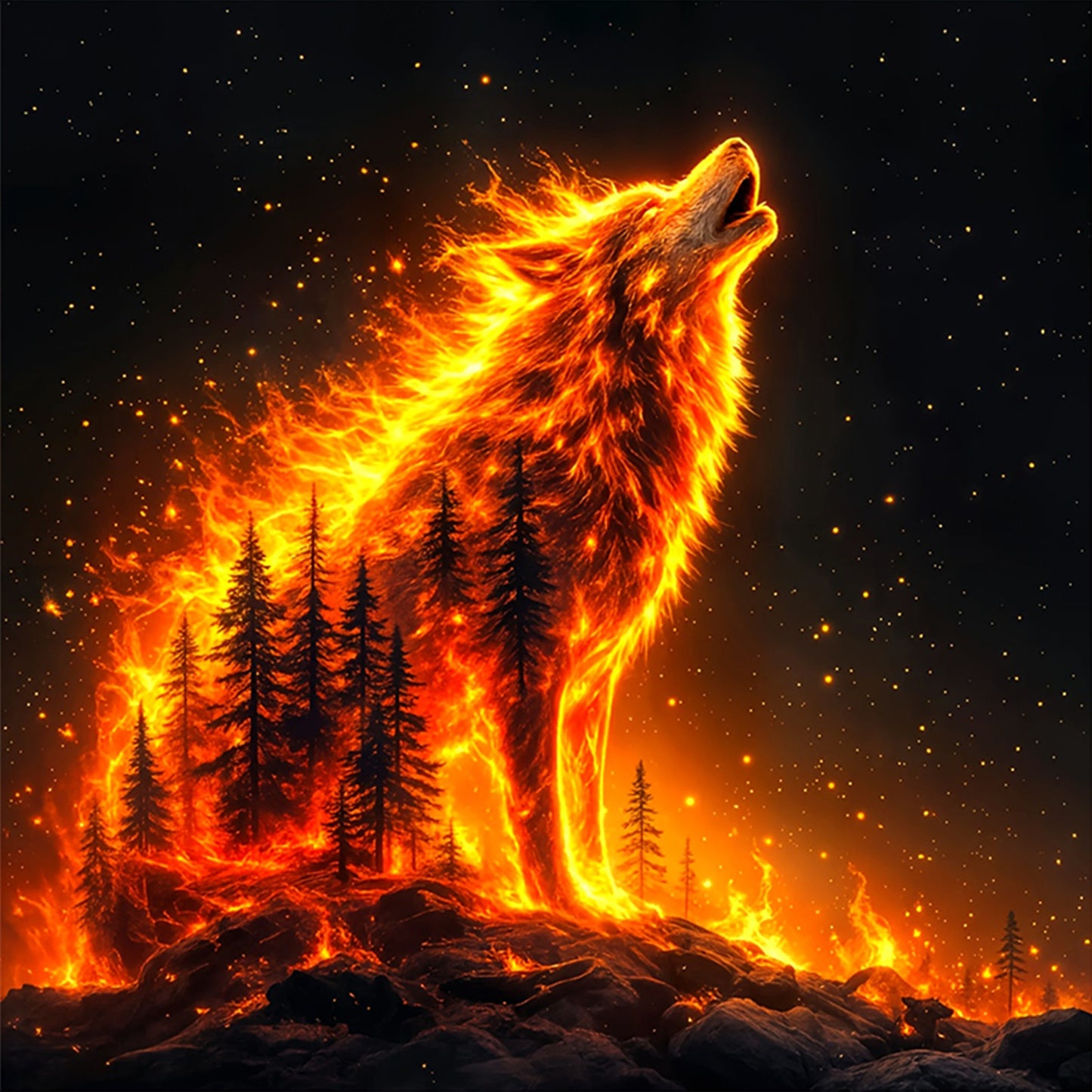 Fire Wolf Howl - Full 11CT Stamped Cross Stitch 40x40CM - Huacan