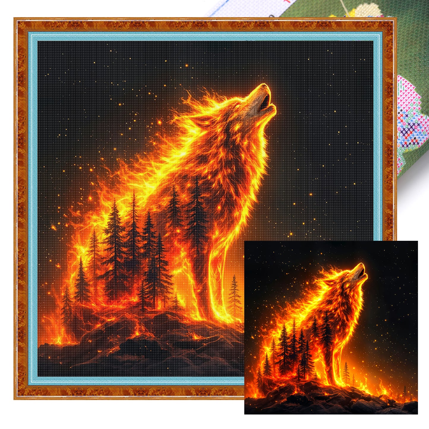 Fire Wolf Howl - Full 11CT Stamped Cross Stitch 40x40CM - Huacan