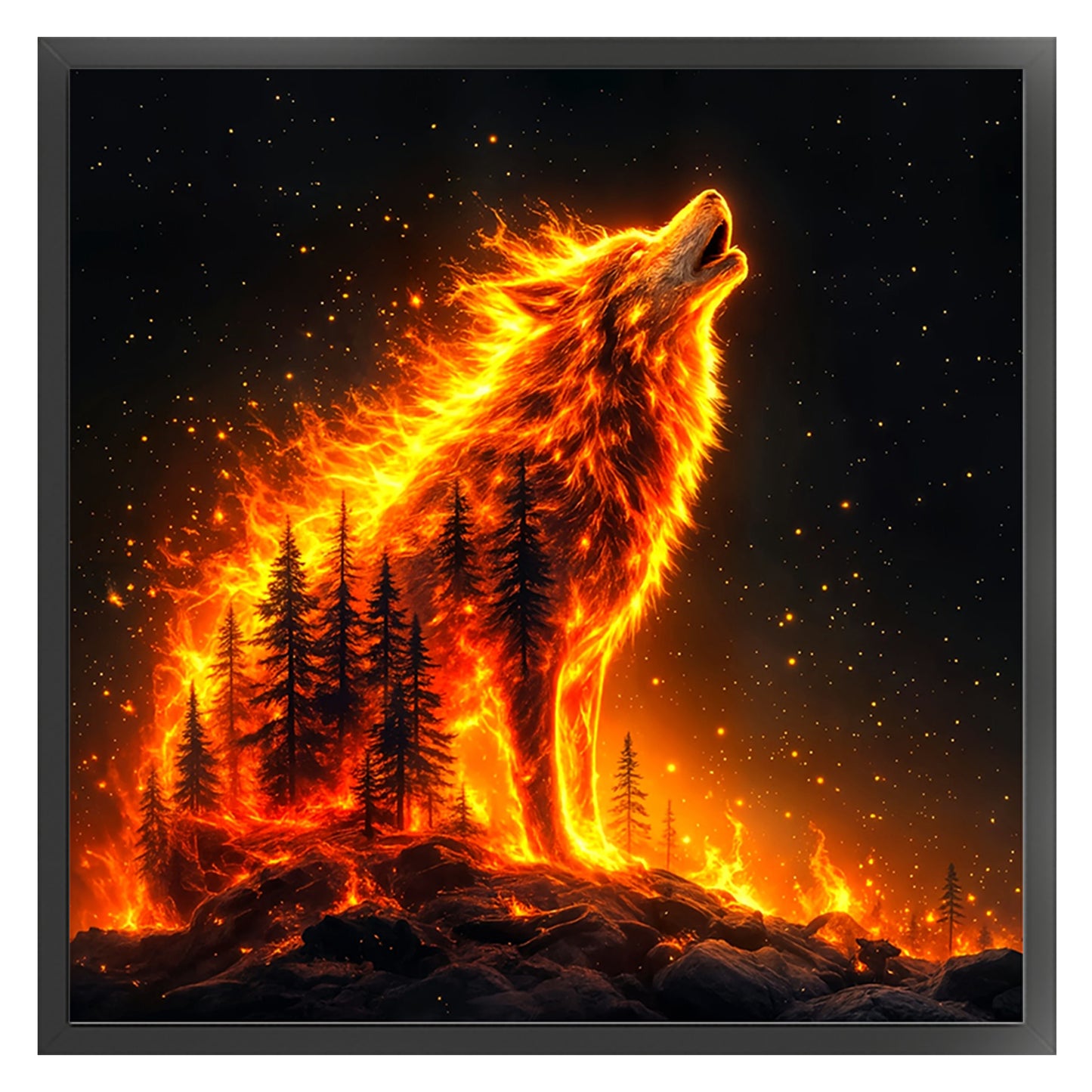 Fire Wolf Howl - Full 11CT Stamped Cross Stitch 40x40CM - Huacan