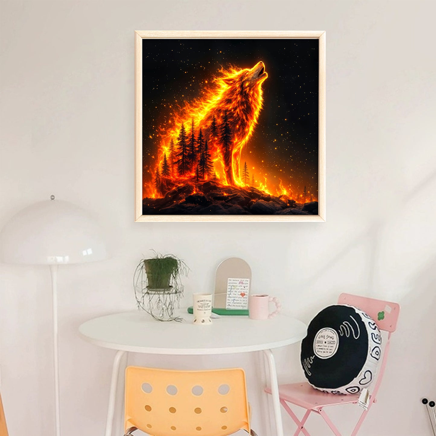 Fire Wolf Howl - Full 11CT Stamped Cross Stitch 40x40CM - Huacan