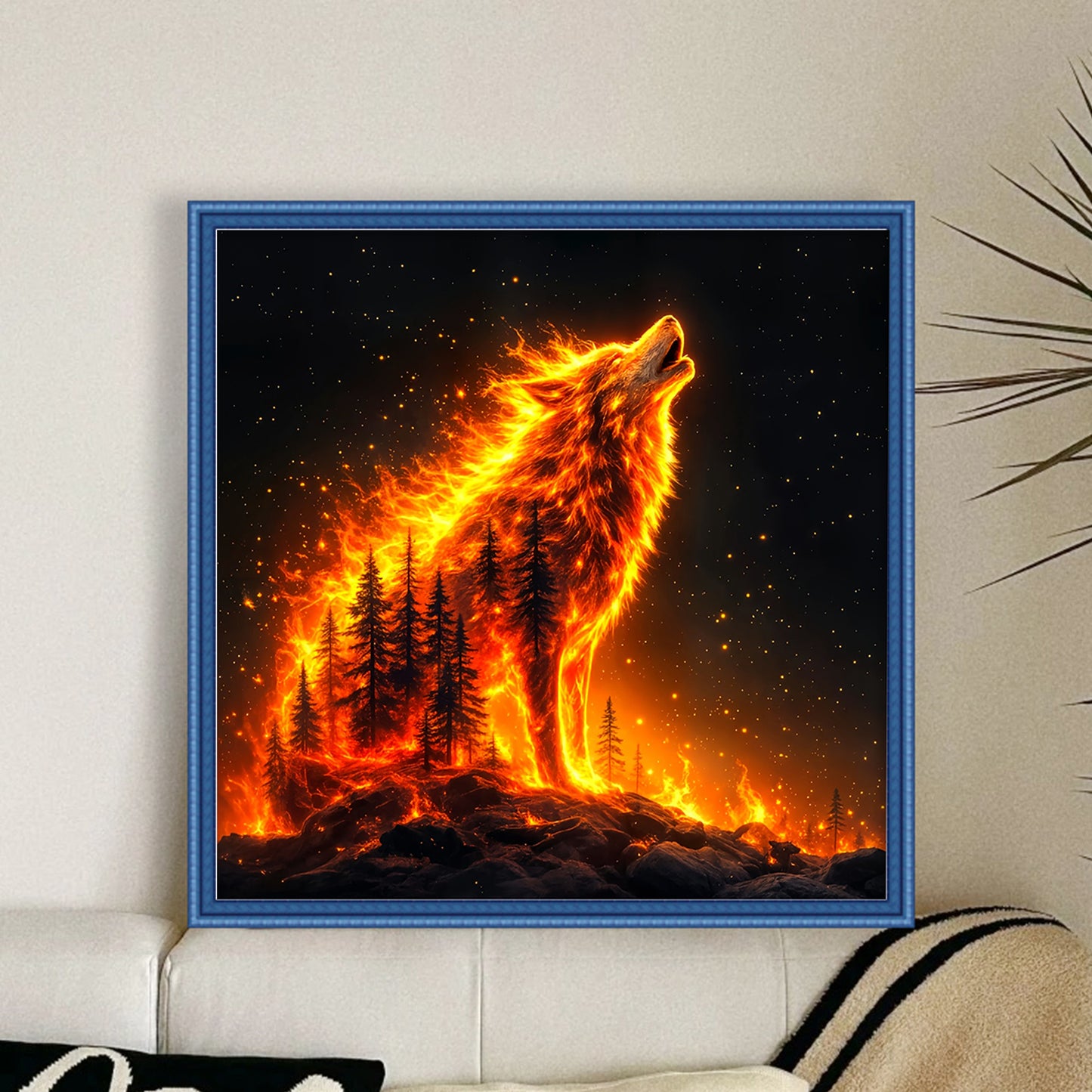 Fire Wolf Howl - Full 11CT Stamped Cross Stitch 40x40CM - Huacan