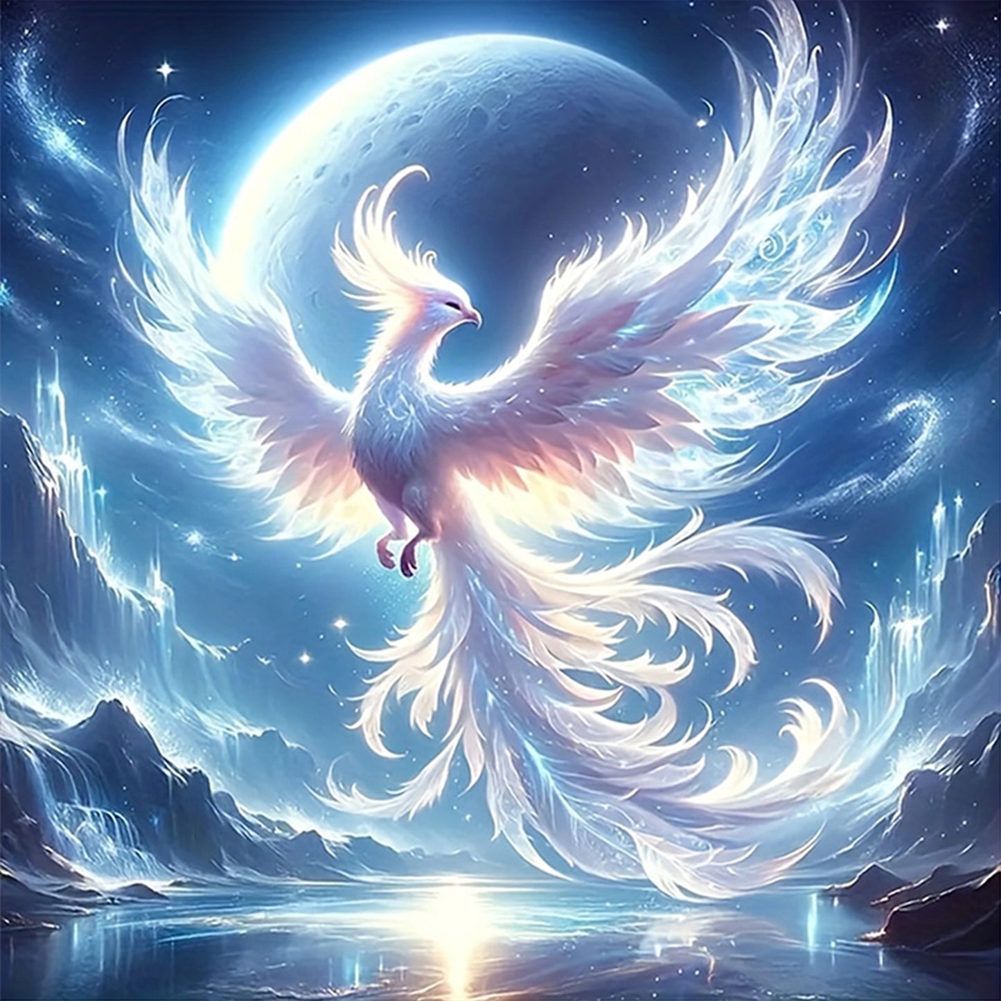 Moonlight Phoenix - Full 11CT Stamped Cross Stitch 40x40CM - Huacan