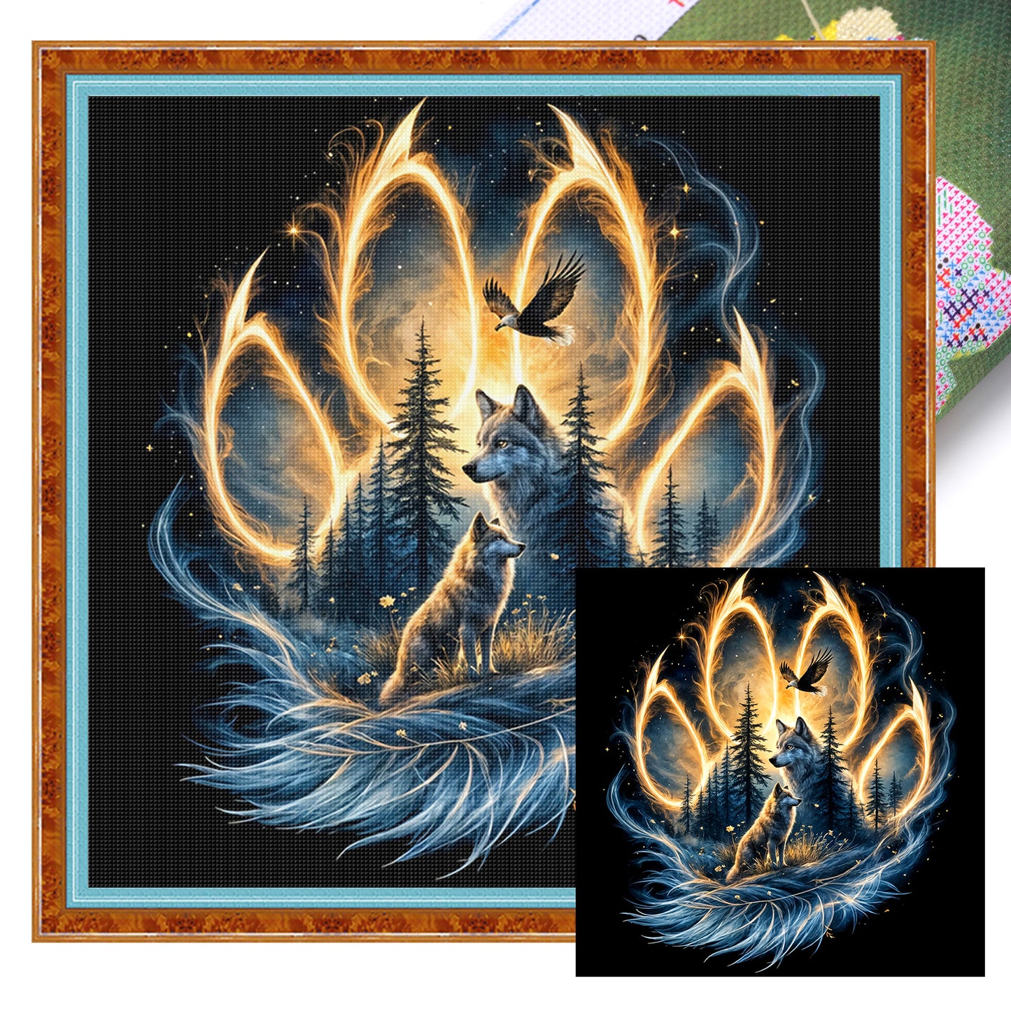 Wolf Paw Print - Full 11CT Stamped Cross Stitch 40x40CM - Huacan