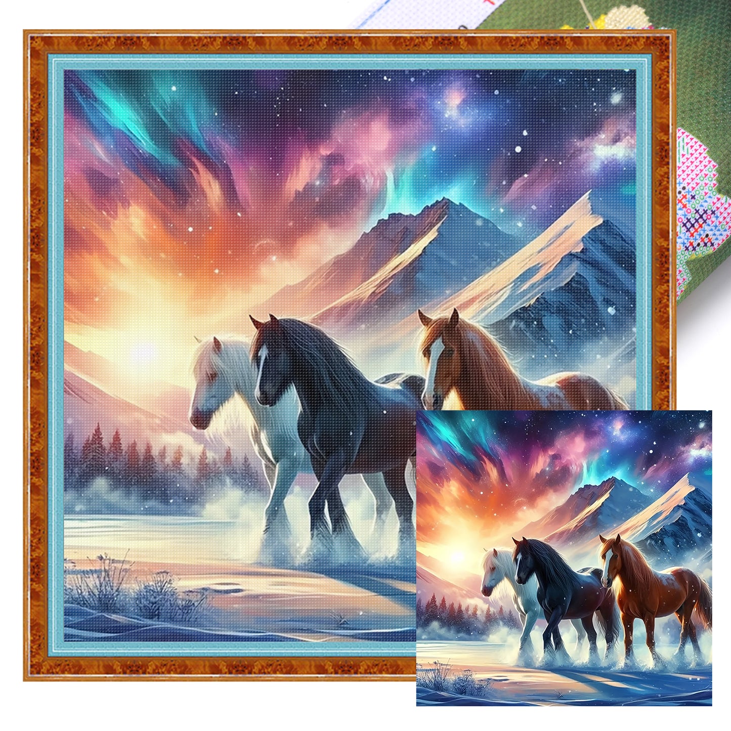 Three Wild Horses - Full 11CT Stamped Cross Stitch 40x40CM - Huacan