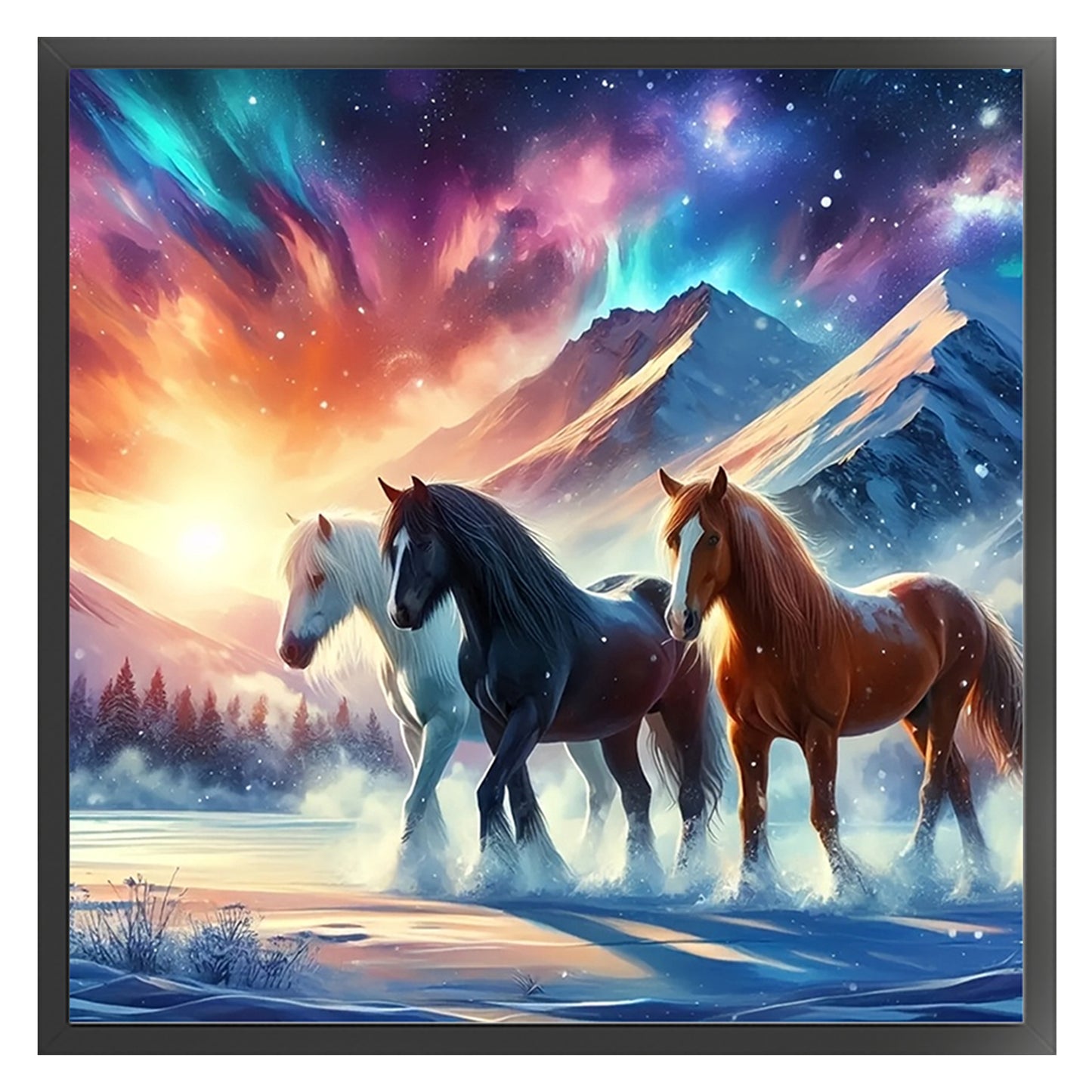 Three Wild Horses - Full 11CT Stamped Cross Stitch 40x40CM - Huacan
