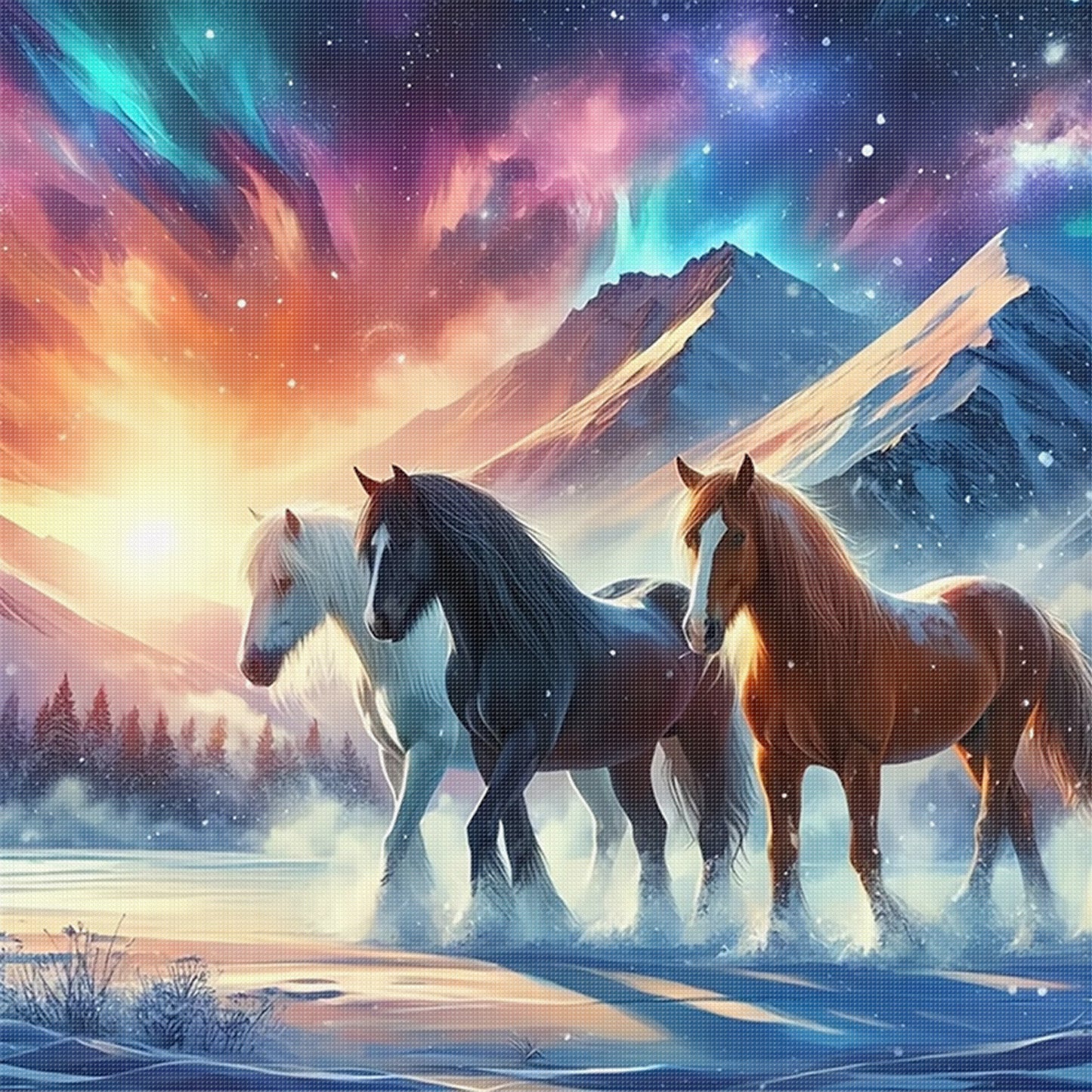 Three Wild Horses - Full 11CT Stamped Cross Stitch 40x40CM - Huacan