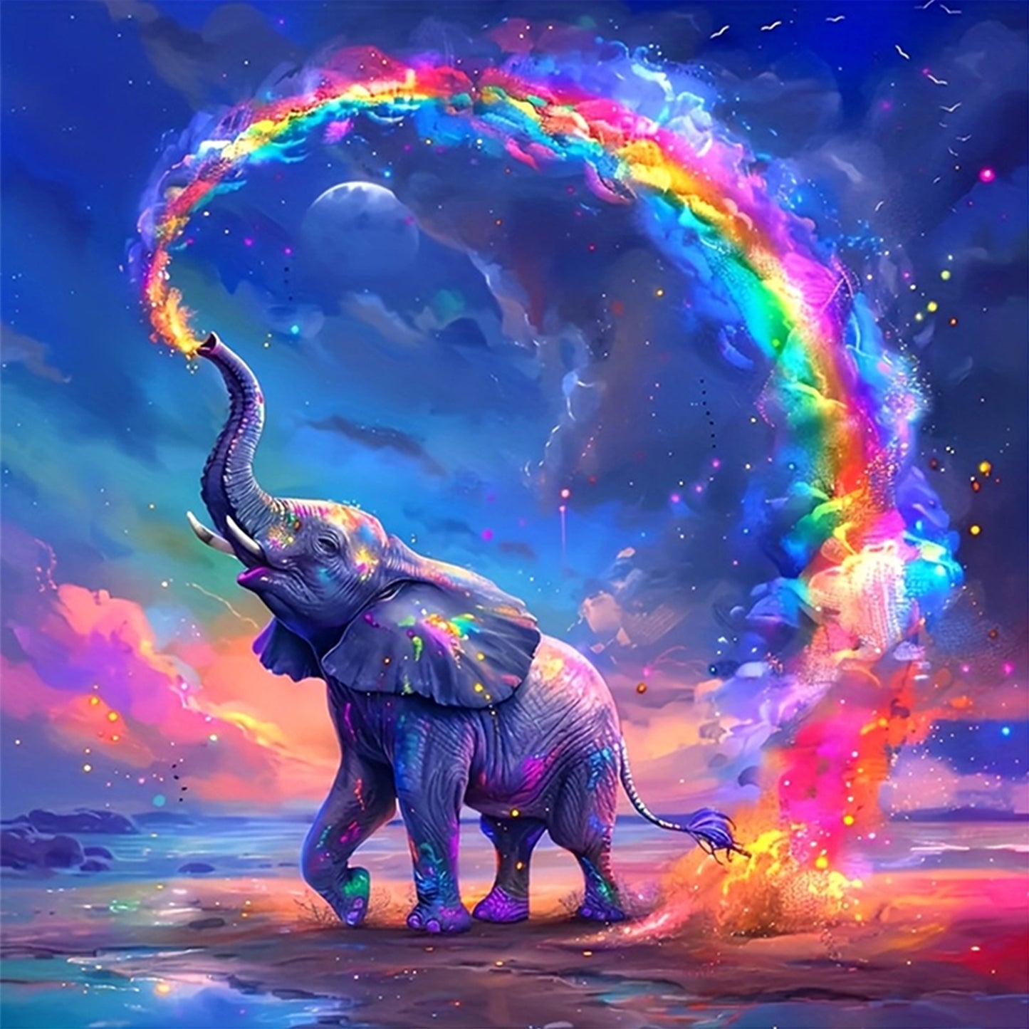 Rainbow Elephant - Full 11CT Stamped Cross Stitch 40x40CM - Huacan