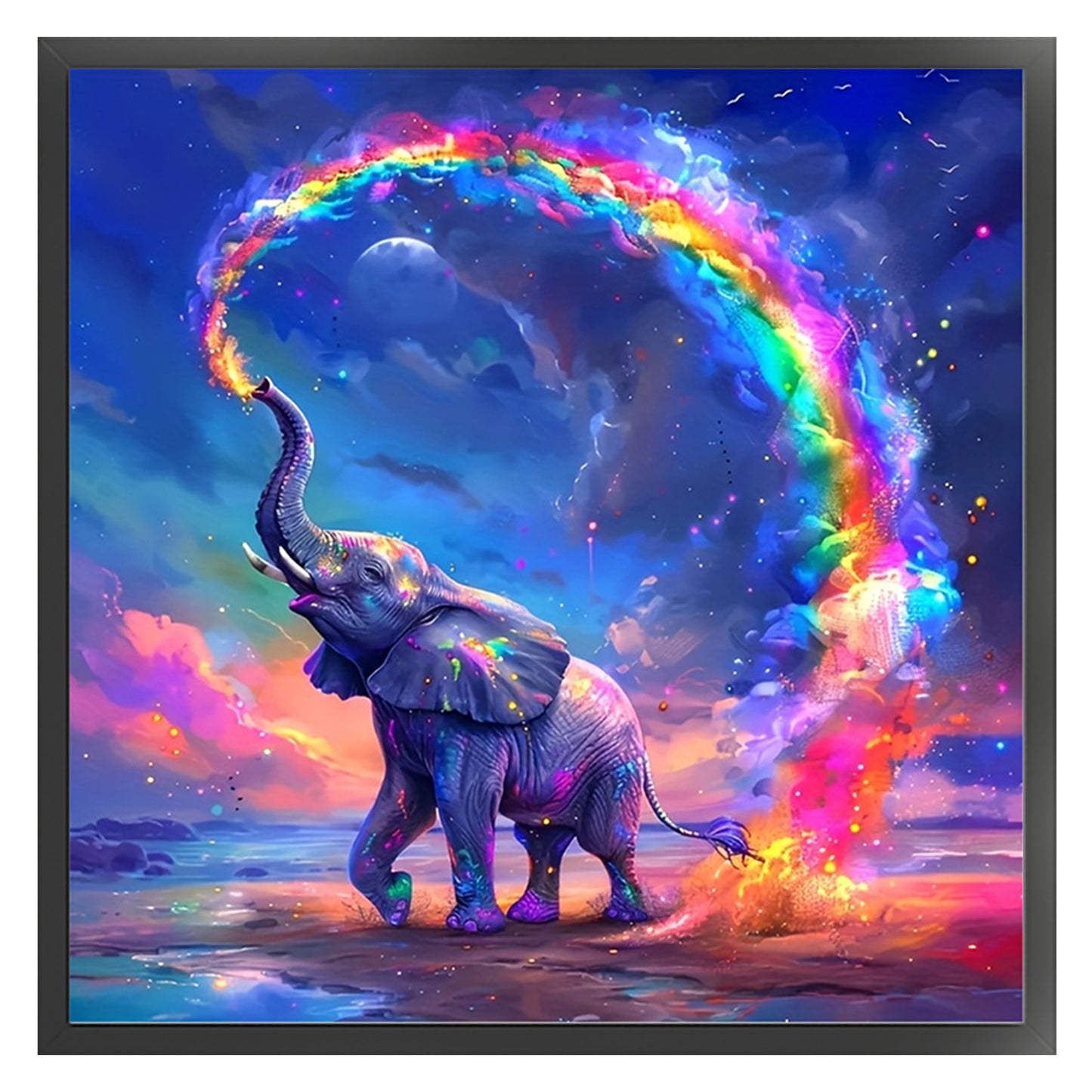Rainbow Elephant - Full 11CT Stamped Cross Stitch 40x40CM - Huacan